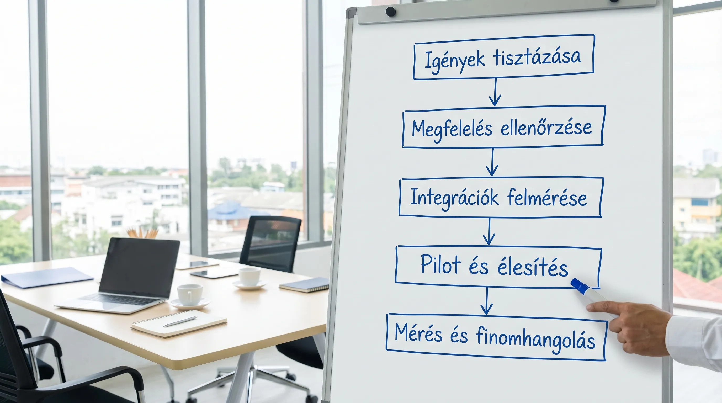 A simple flowchart for selecting an invoicing software: clarify requirements, verify compliance, assess integrations, conduct a pilot and go-live, then measure and fine-tune.
