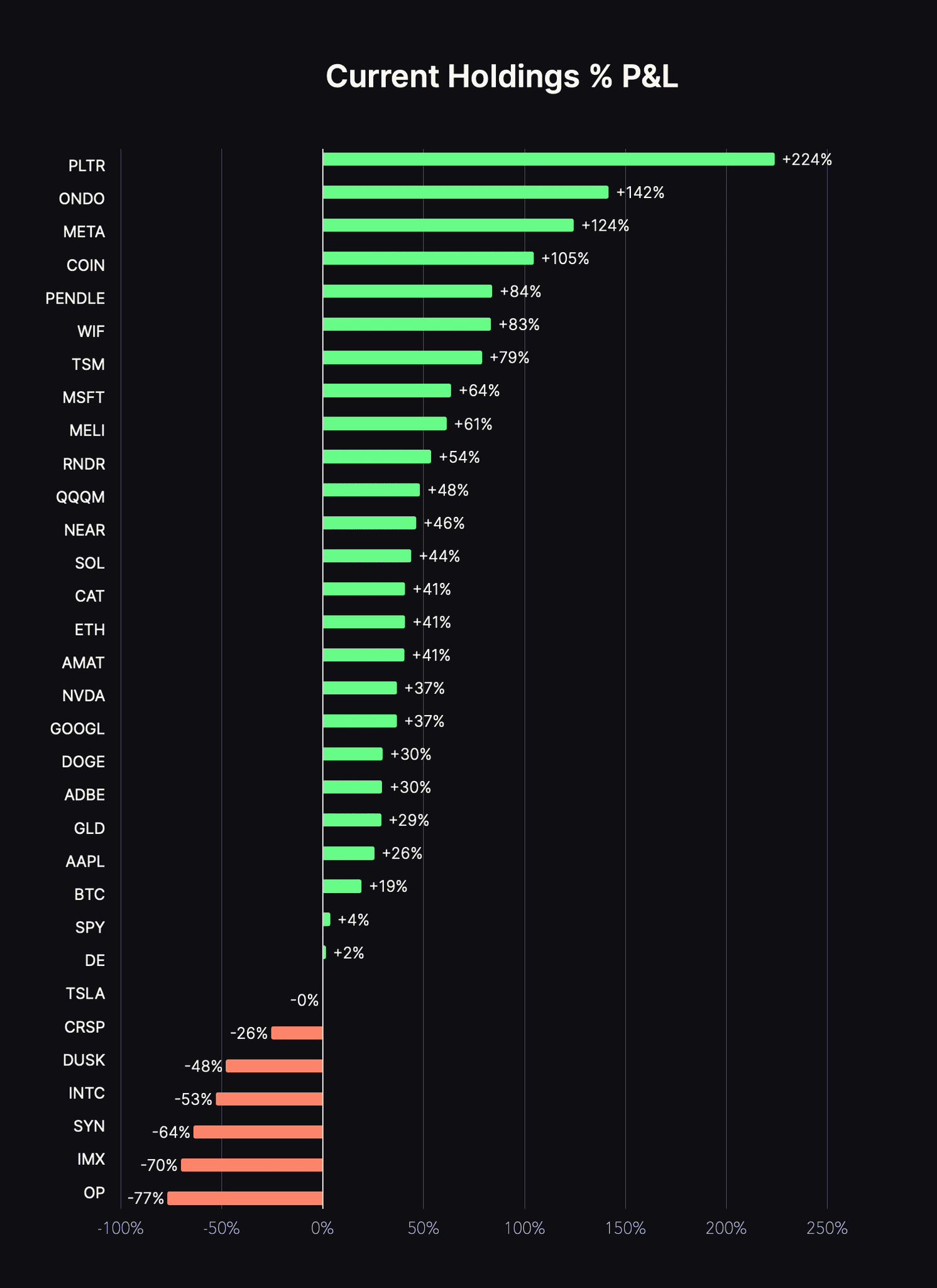 Current Holdings % P&L chart