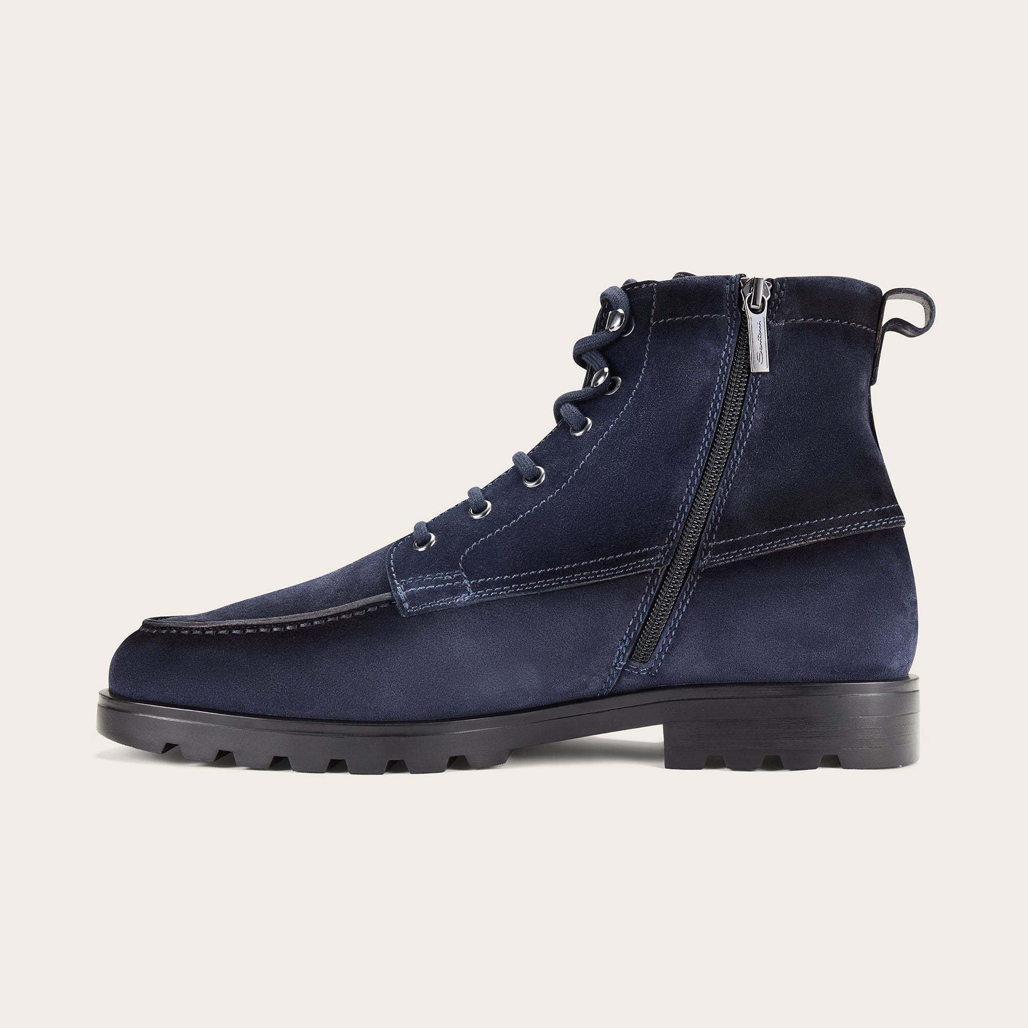 Men's Blue Suede Lace - up Boot With Fur - Mandelli UK