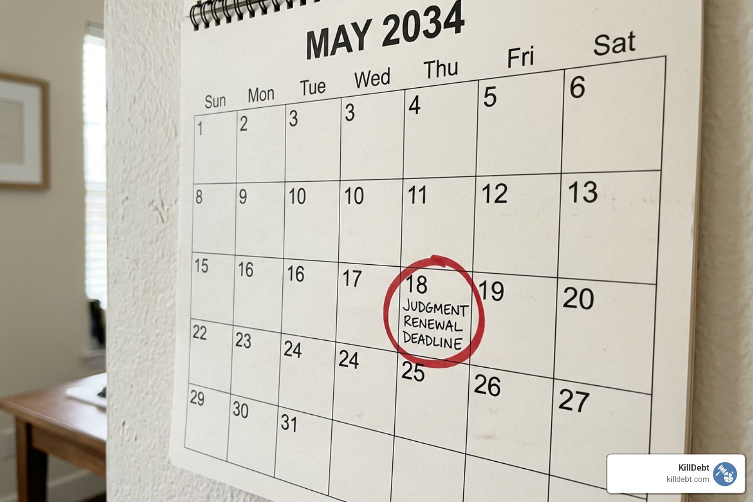 calendar showing a 10-year deadline for renewing a judgment