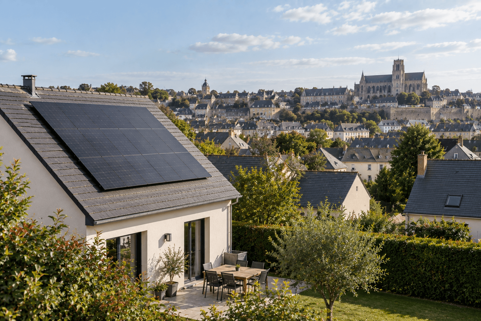photo du maison avec des panneaux solaries au Mans