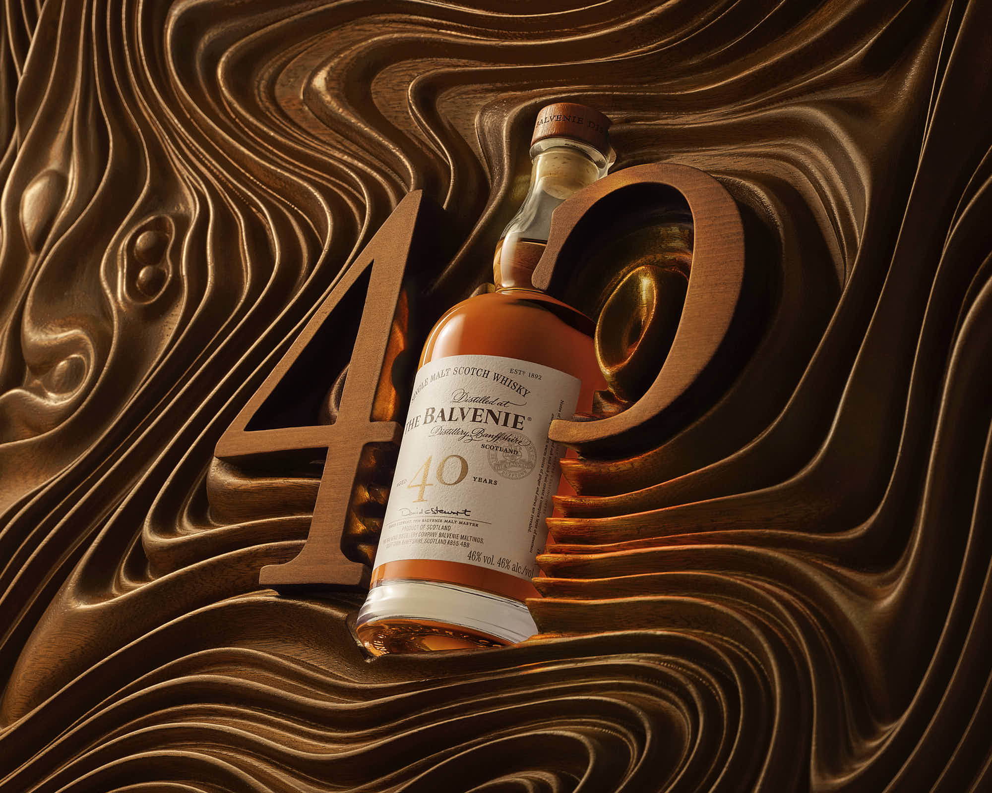 A stylish close-up of a wooden surface with a vintage bottle and the number "40" prominently featured.