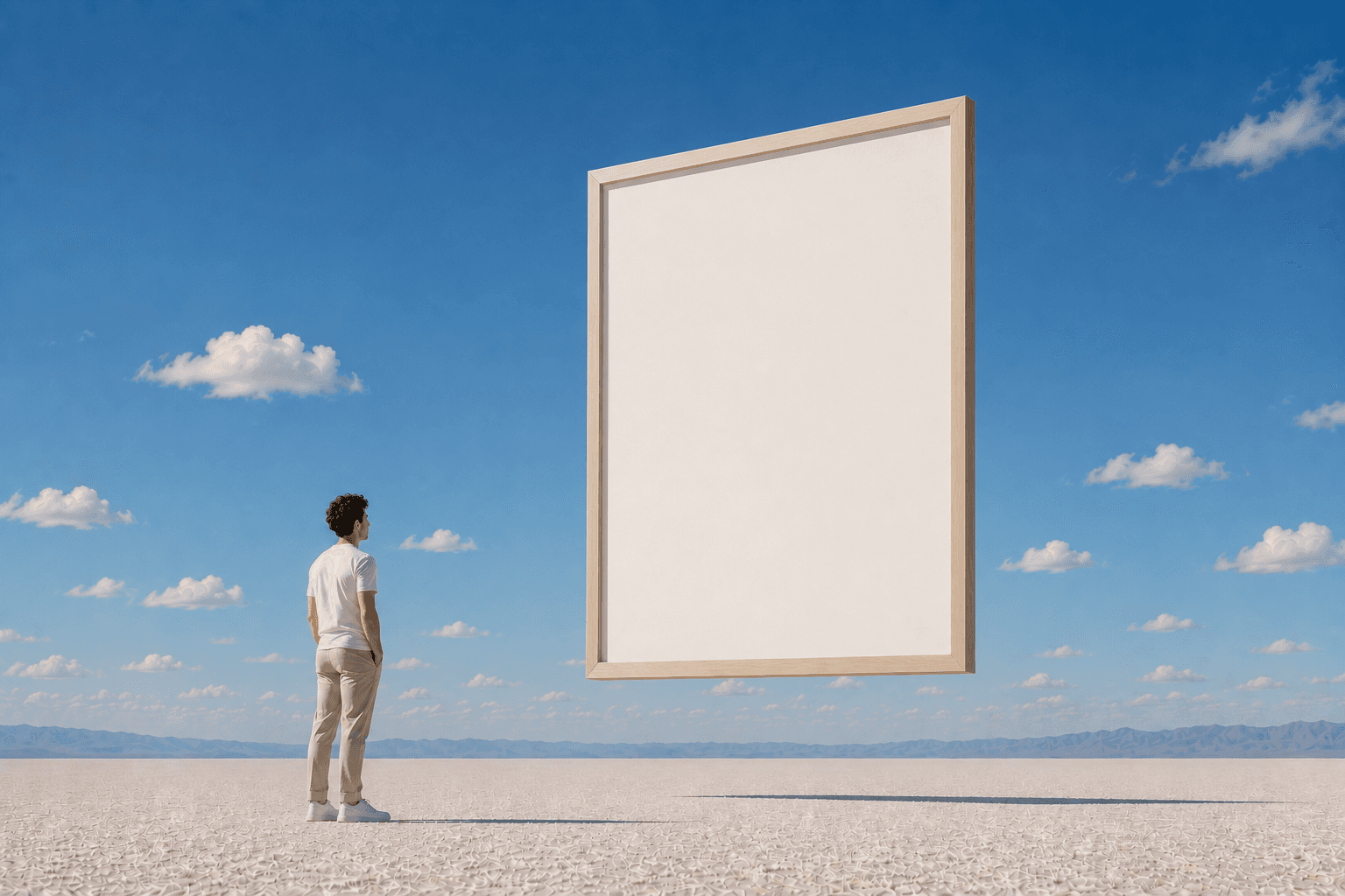 A man looking at a canvas in the sky
