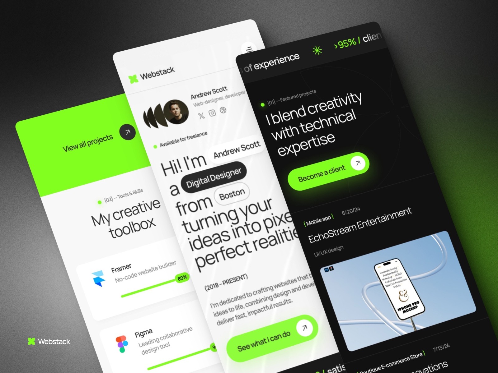 Webstack free Framer portfolio template preview