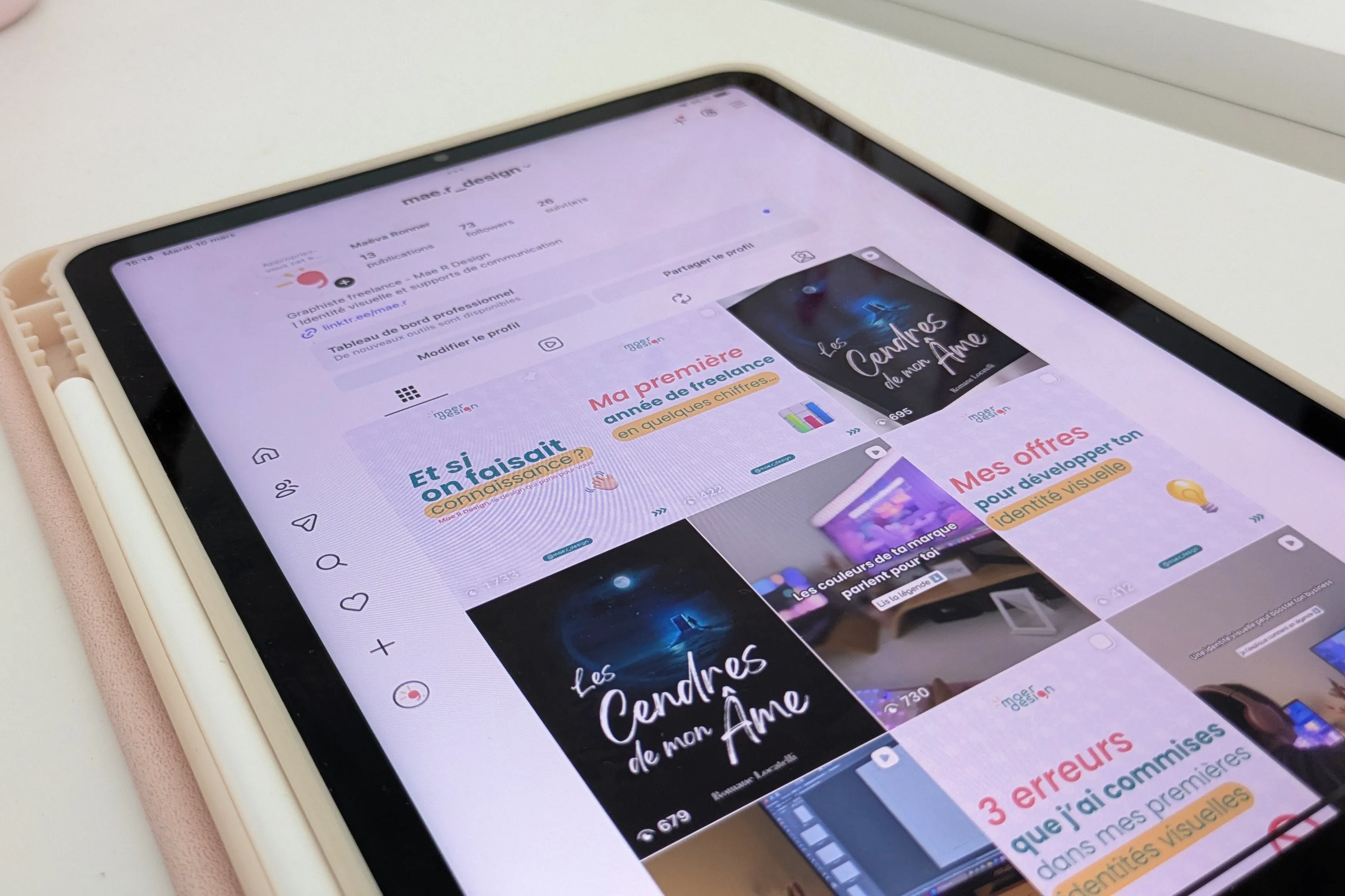 Page Instagram de Mae R Design mise à jour grâce à la charte graphique