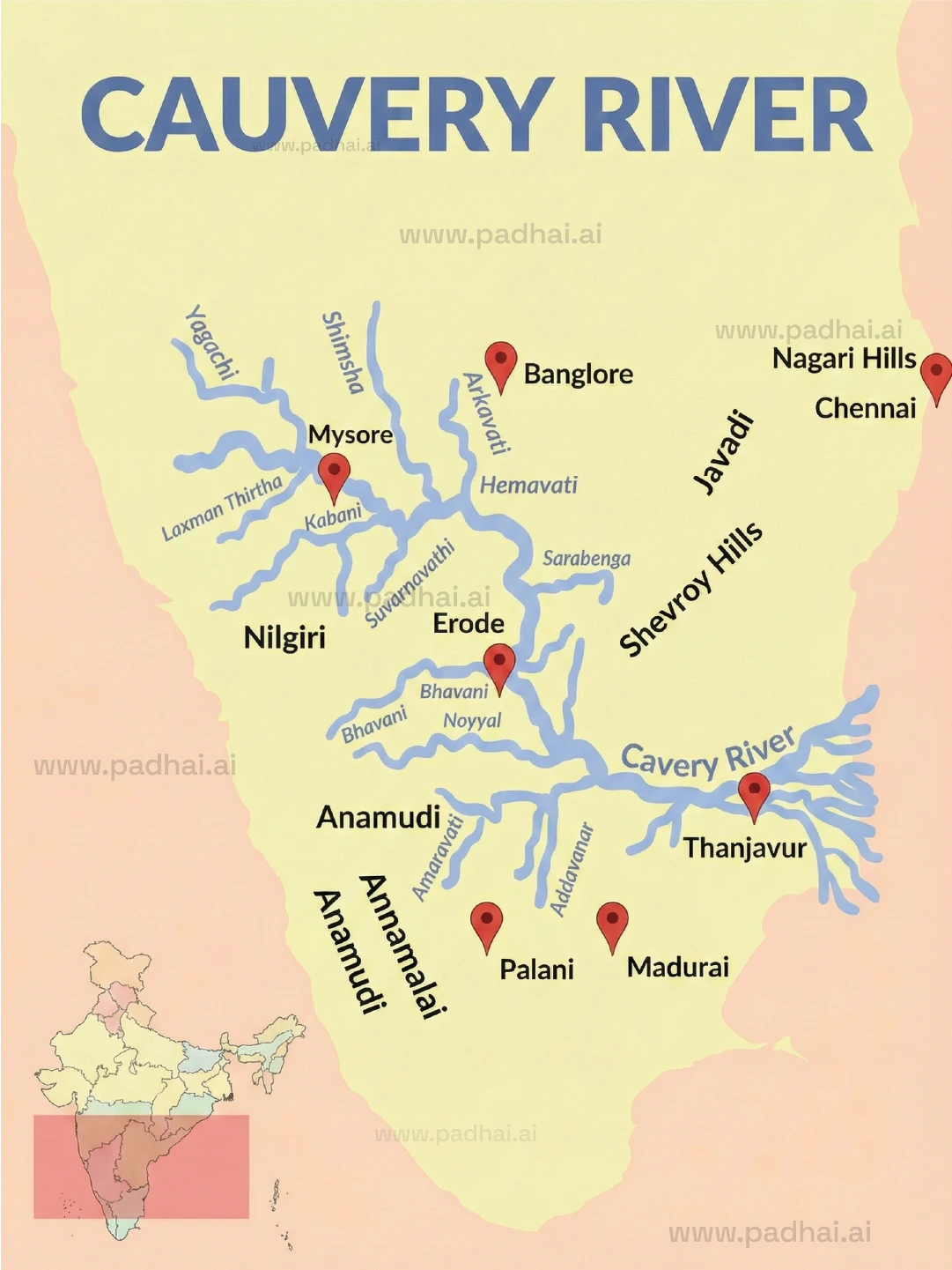 Cauvery River Map