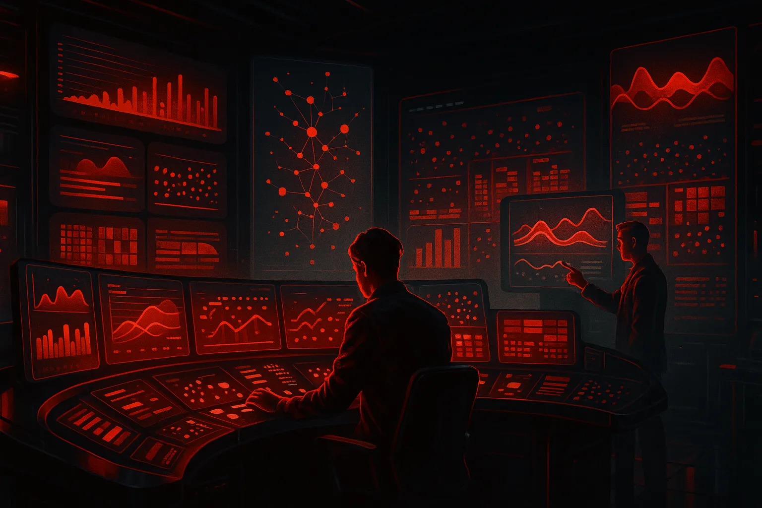RockN' Socials Digital Marketing team analyzing data in a high-tech room.
