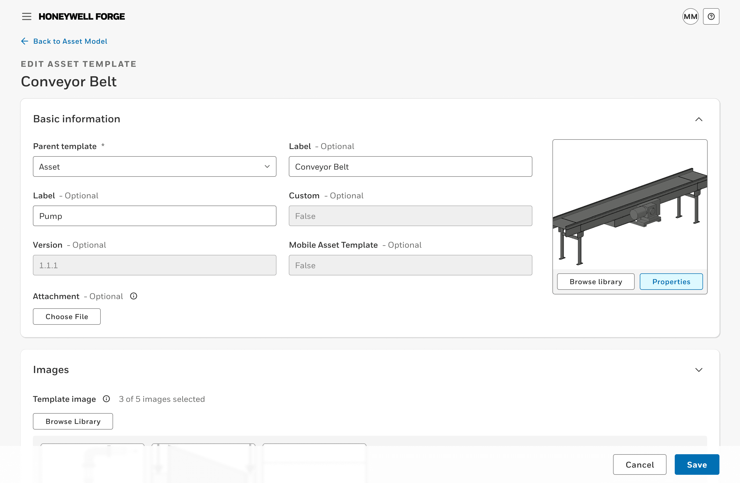 Mid-fidelity design of the asset template