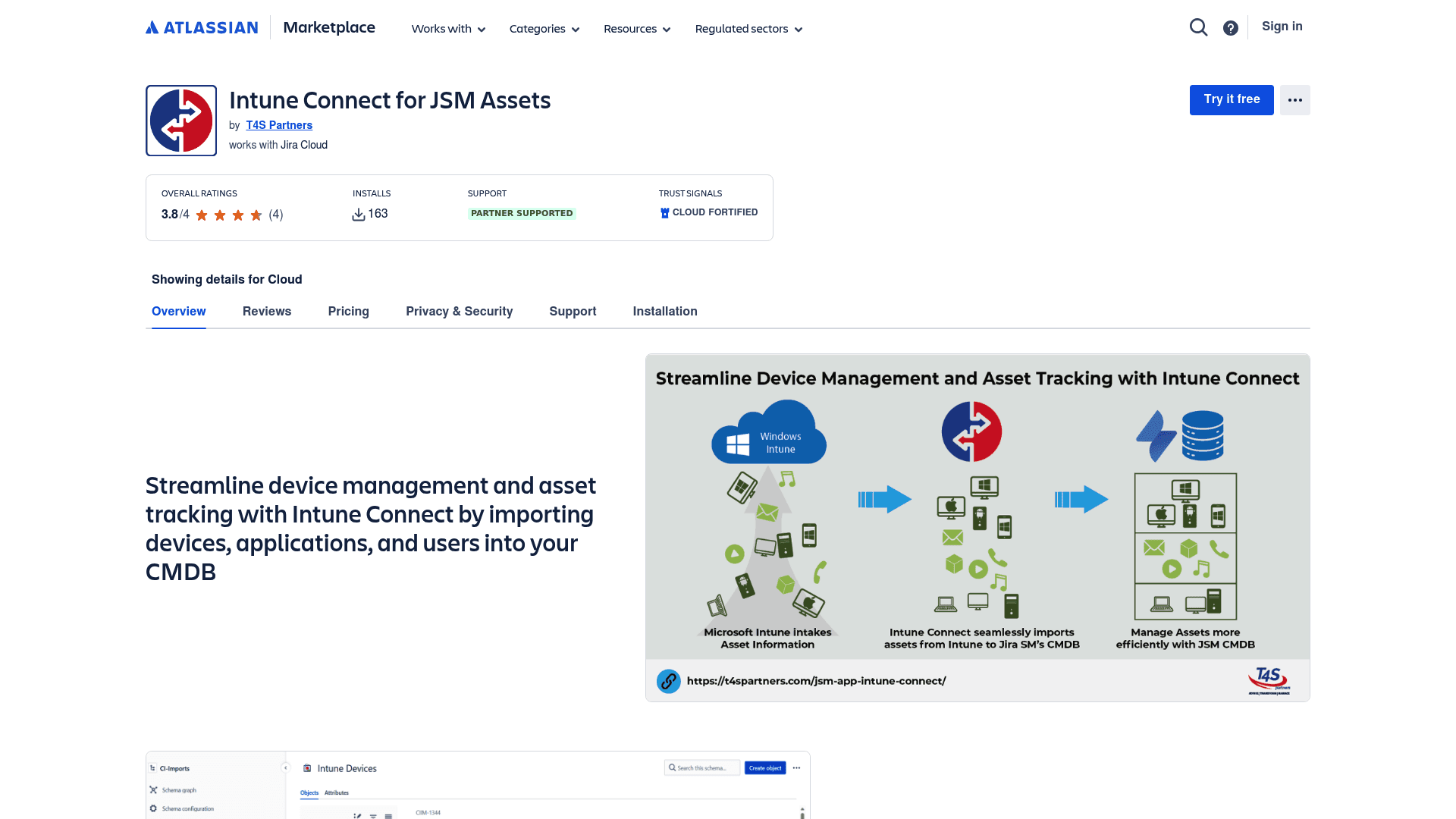 A screenshot of the Intune Connect for JSM Assets homepage, one of several Intune Asset Management Solutions for Jira Teams.