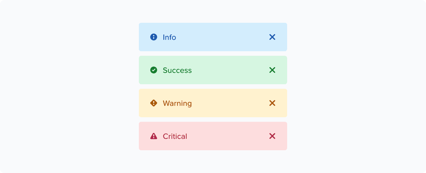 Examples of banner types inclduing, a blue, green, yellow and red examples.