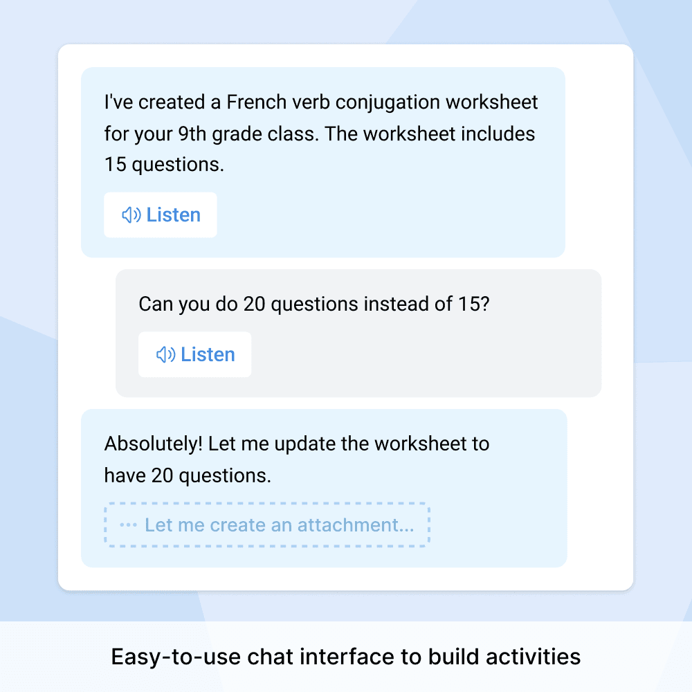 Flint's chat-interface to create activities and teacher tools