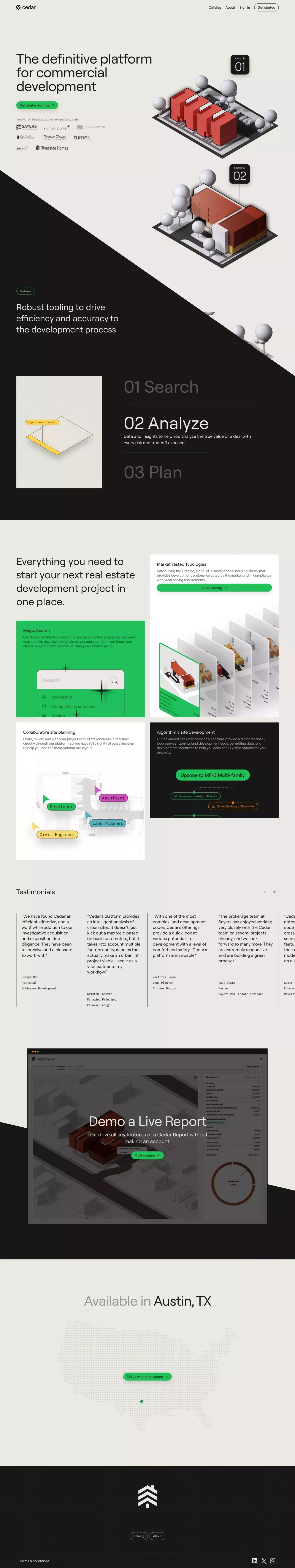 Cedar landing page screenshot showcasing Tech and Real Estate design