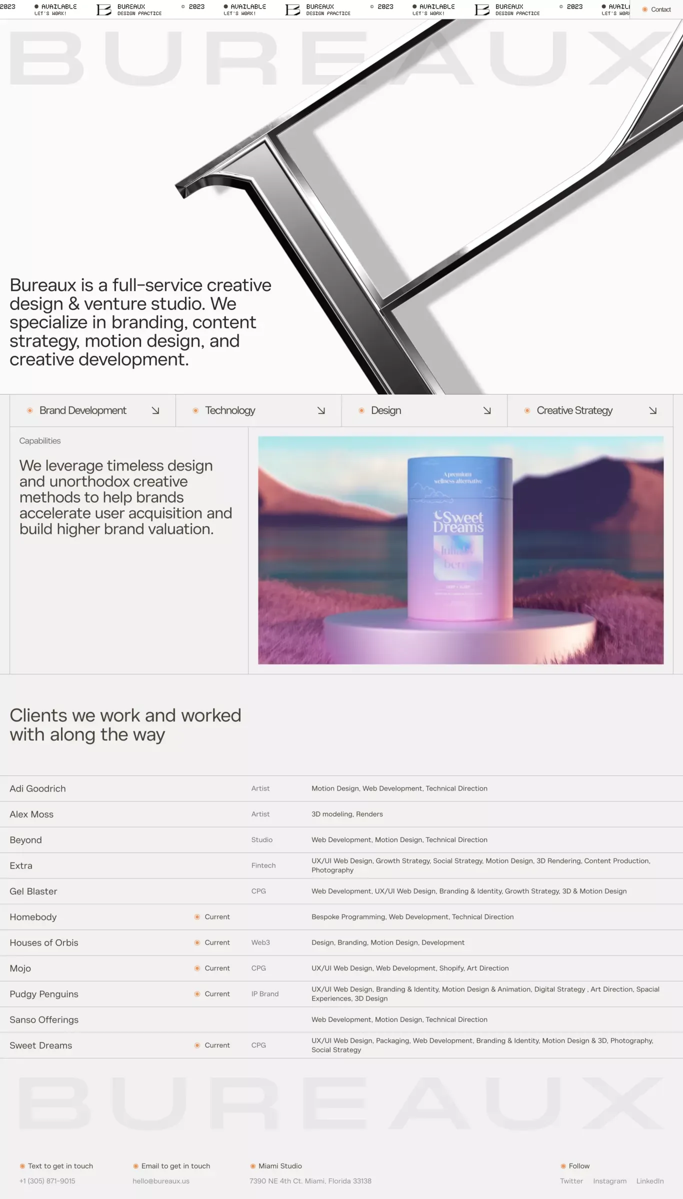 Bureaux – Creative Design Studio portfolio page screenshot showcasing Design and Tech design