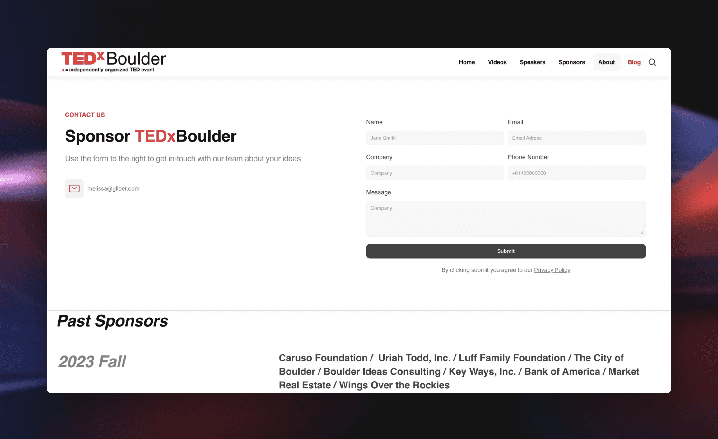 tedxboulder site sponsor section