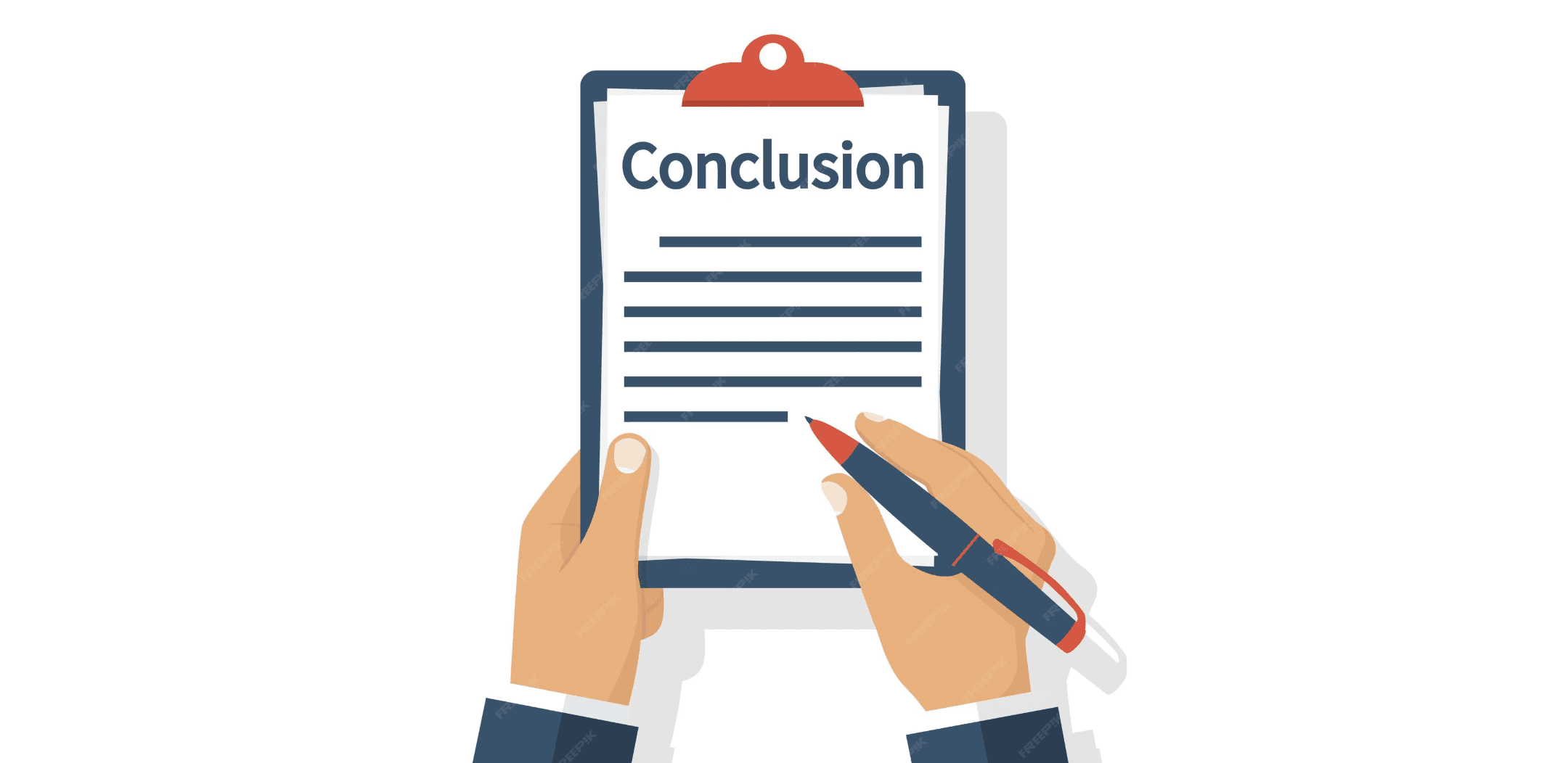 Image with white baground with a person writing conclusion of topic