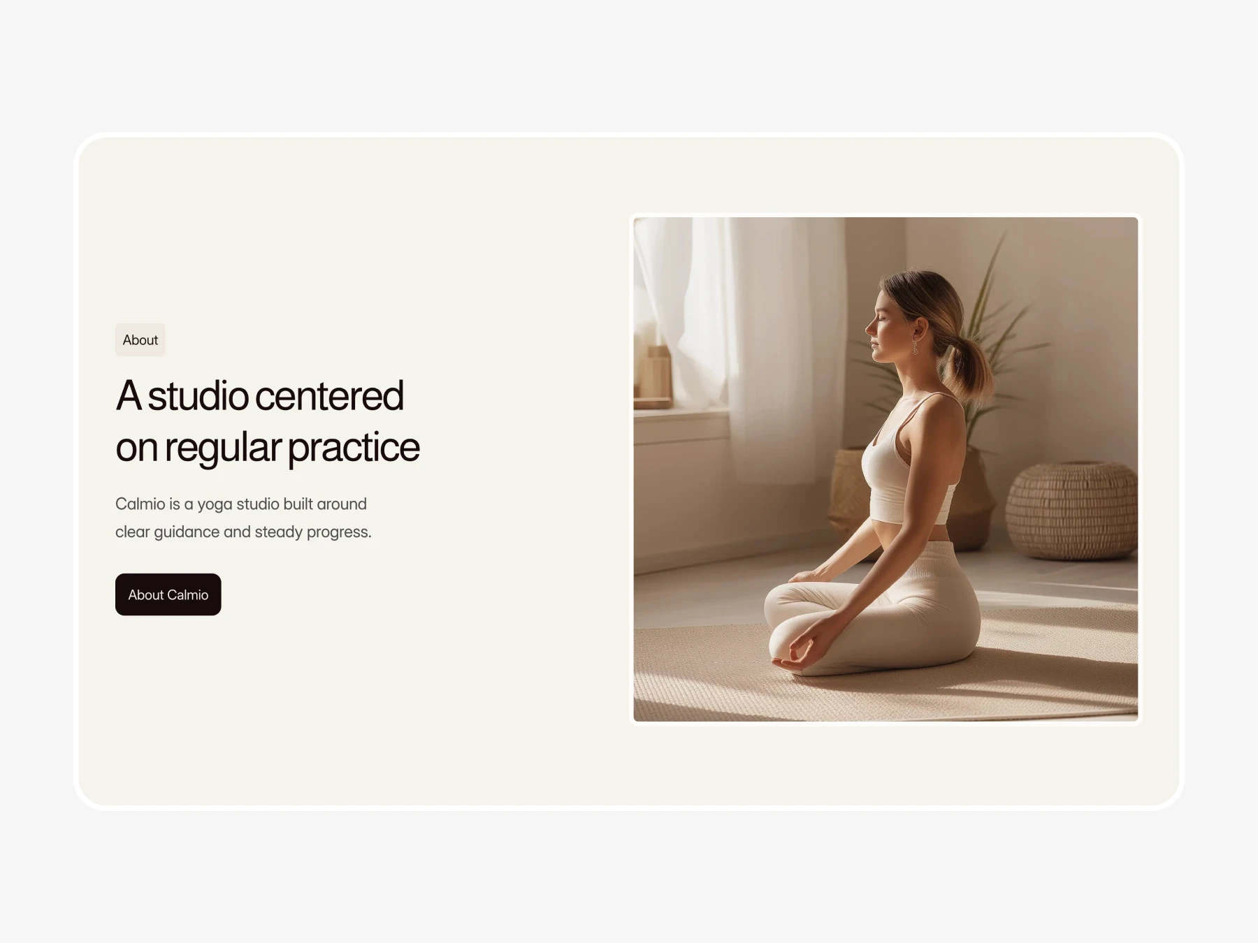 Yoga studio website template about section focused on regular practice.