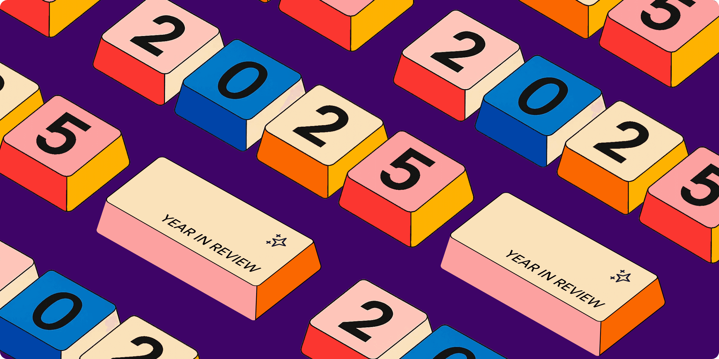 A keyboard with keys that say "2025" and "Year in Review"