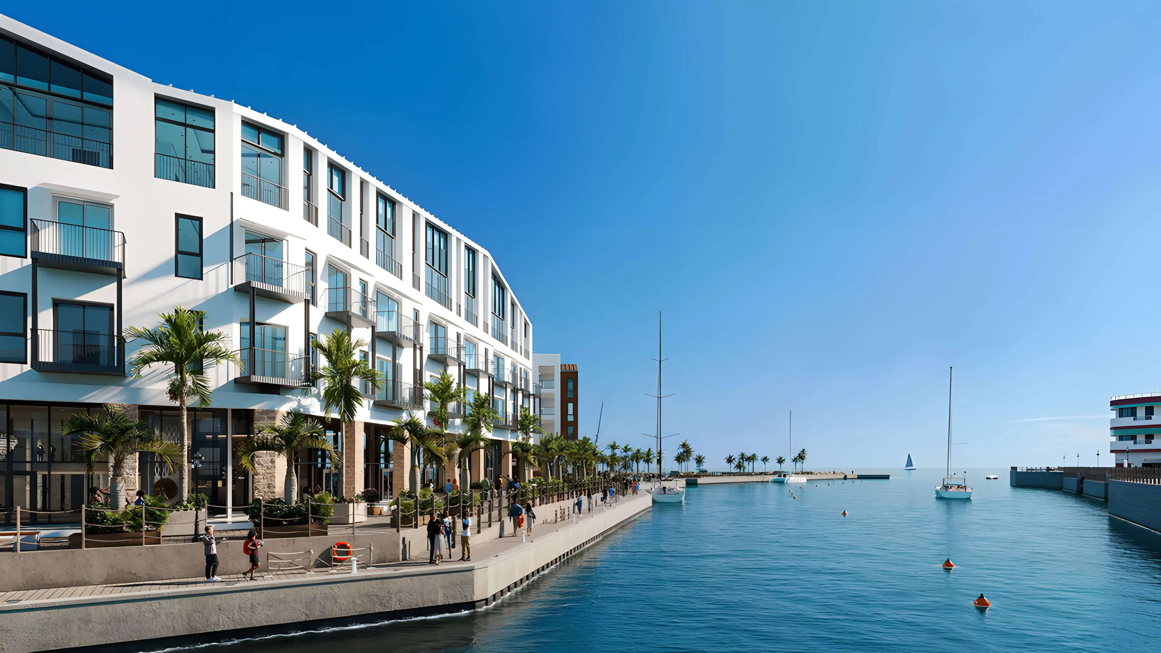 Waterfront apartments and marina