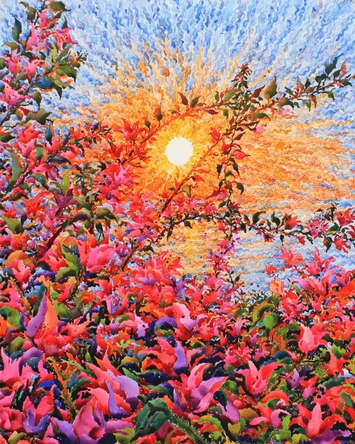 Floral sky with sunburst and bokeh effect