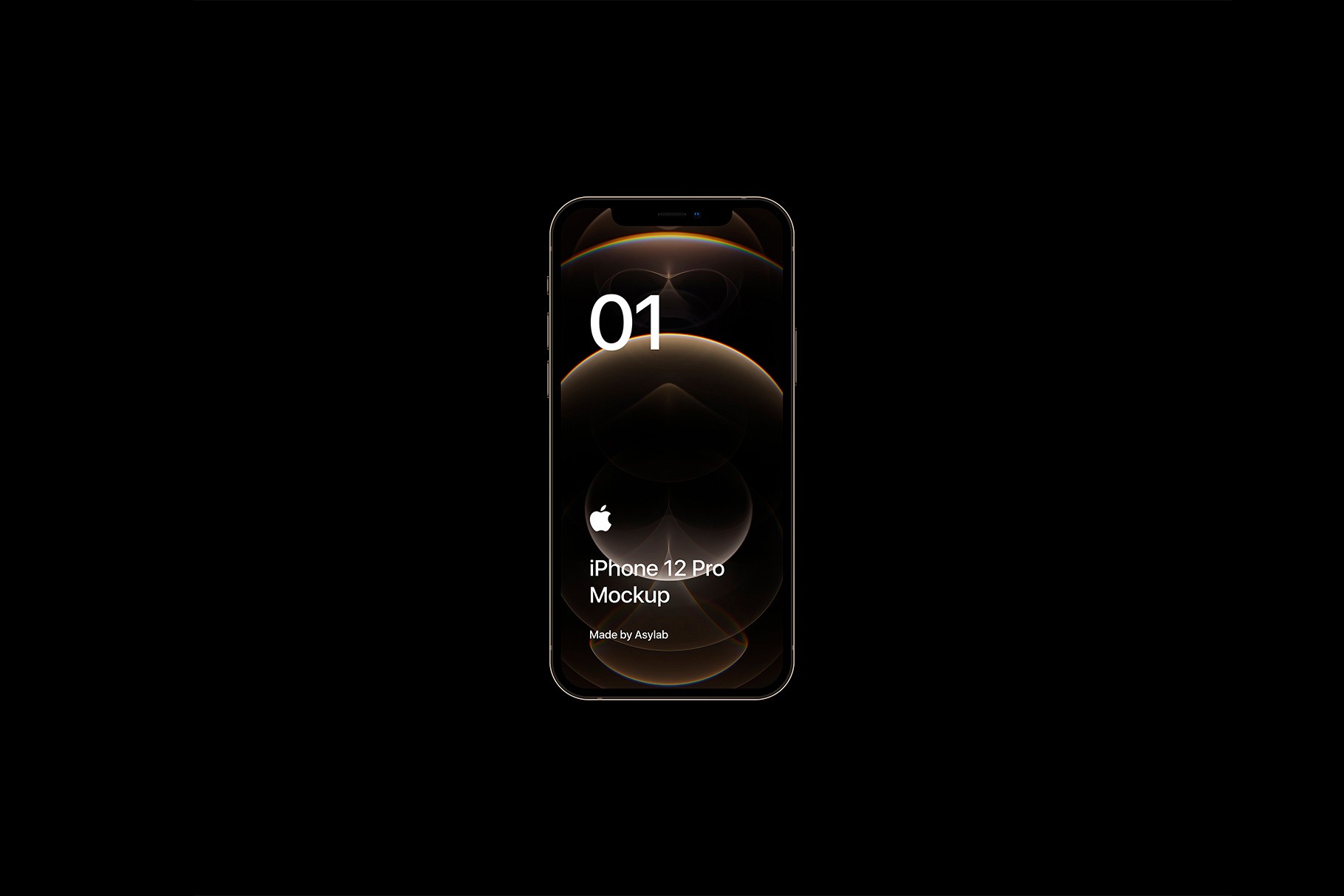 iPhone 12 Pro mockup with a bronze-toned wallpaper, perfect for branding presentations.
