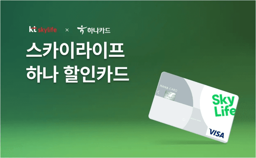KT 스카이라이프와 하나카드가 제휴한 스카이라이프 하나 할인카드의 흰색·회색 실물 카드 이미지입니다.