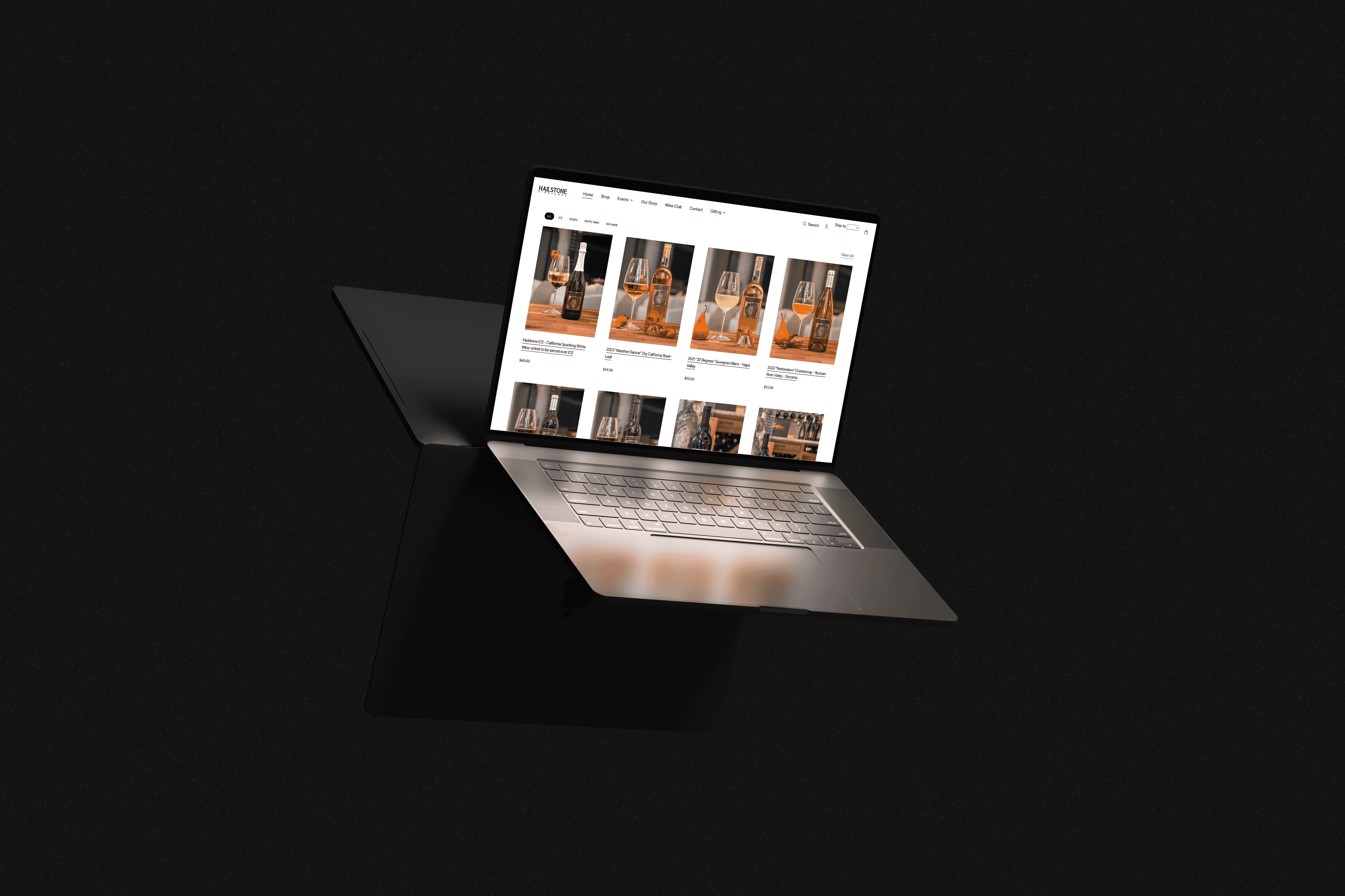 a floating laptop in a dark