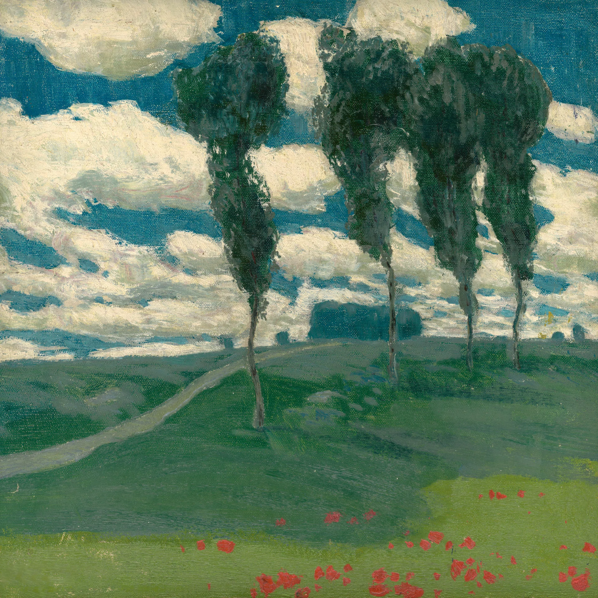 Hillside with Poplars and Poppies