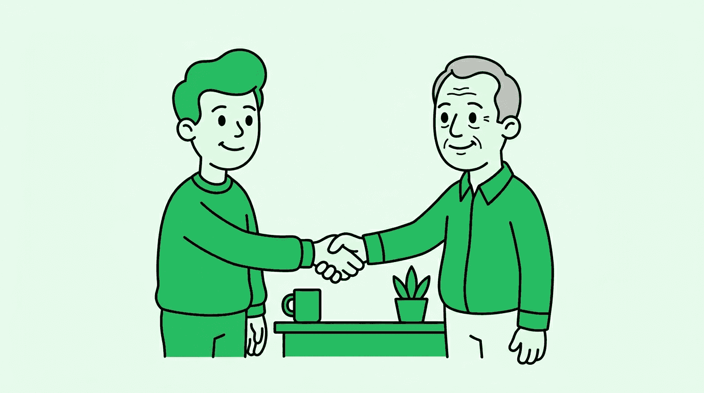 person negotiating salary with manager. kind and happy millennial and boomer