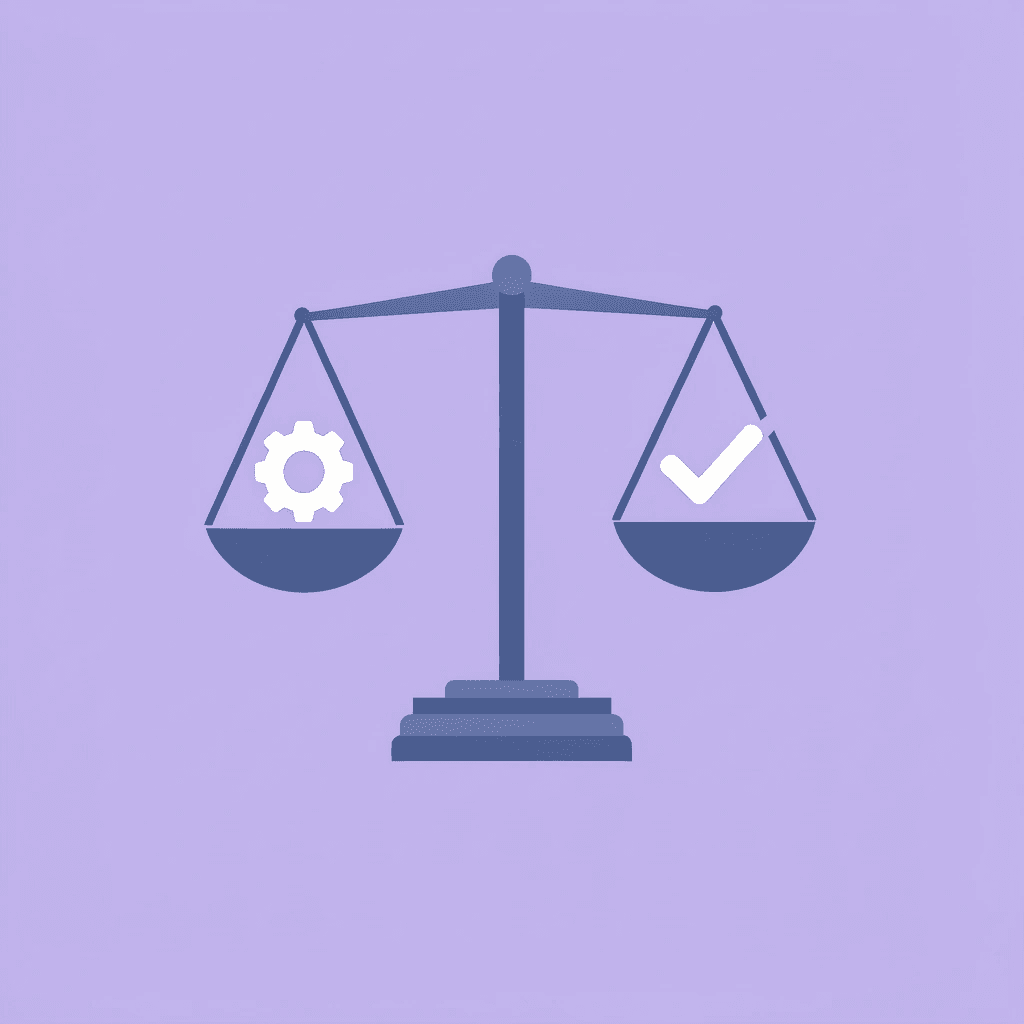 Balance scale comparing faster question-answering AI versus task-focused Coworker