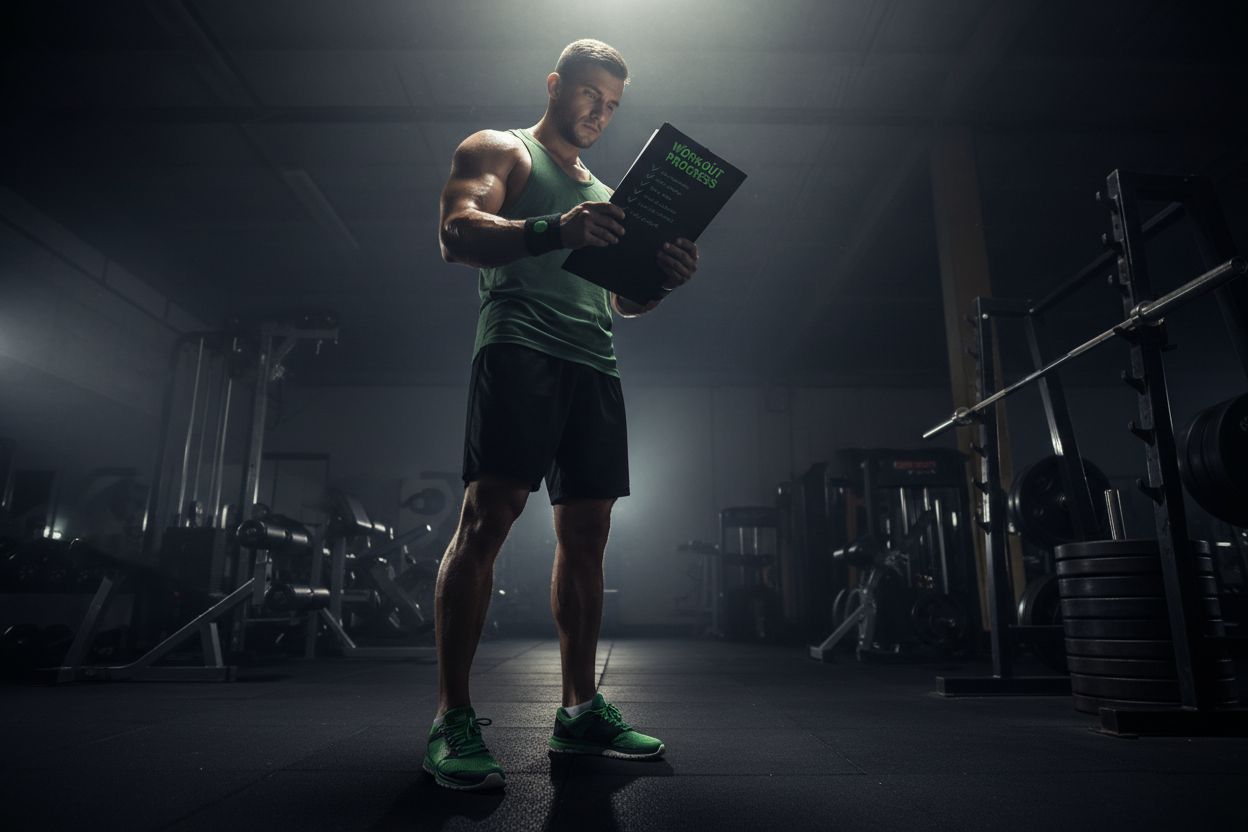 Person checking workout log at the gym