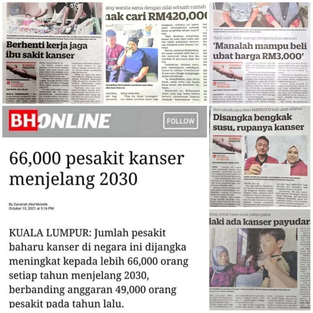keratan akhbar peningkatan kes kanser malaysia.