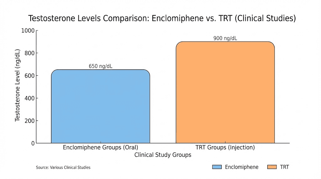 Clinical study results showing enclomiphene testosterone increases versus TRT