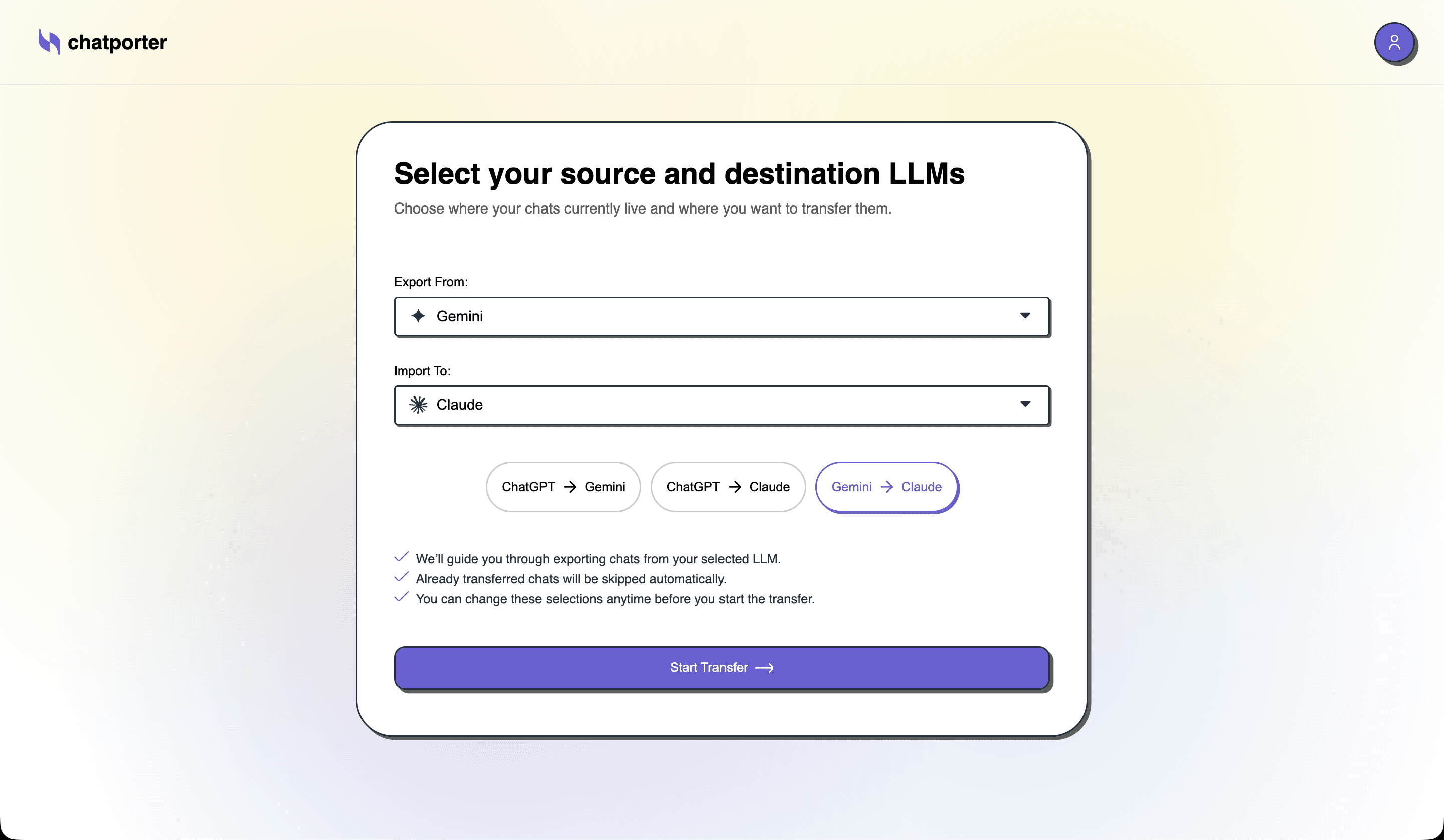 Select Source and Destination LLM