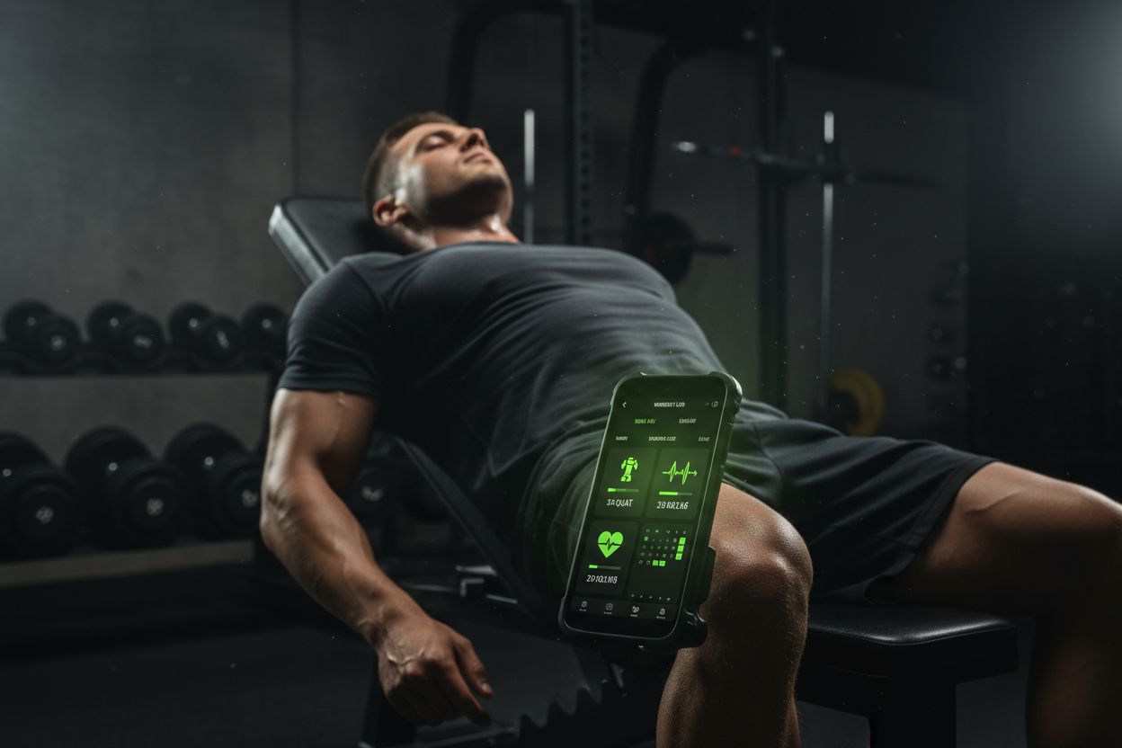Teléfono con varias aplicaciones de entrenamiento en el gimnasio