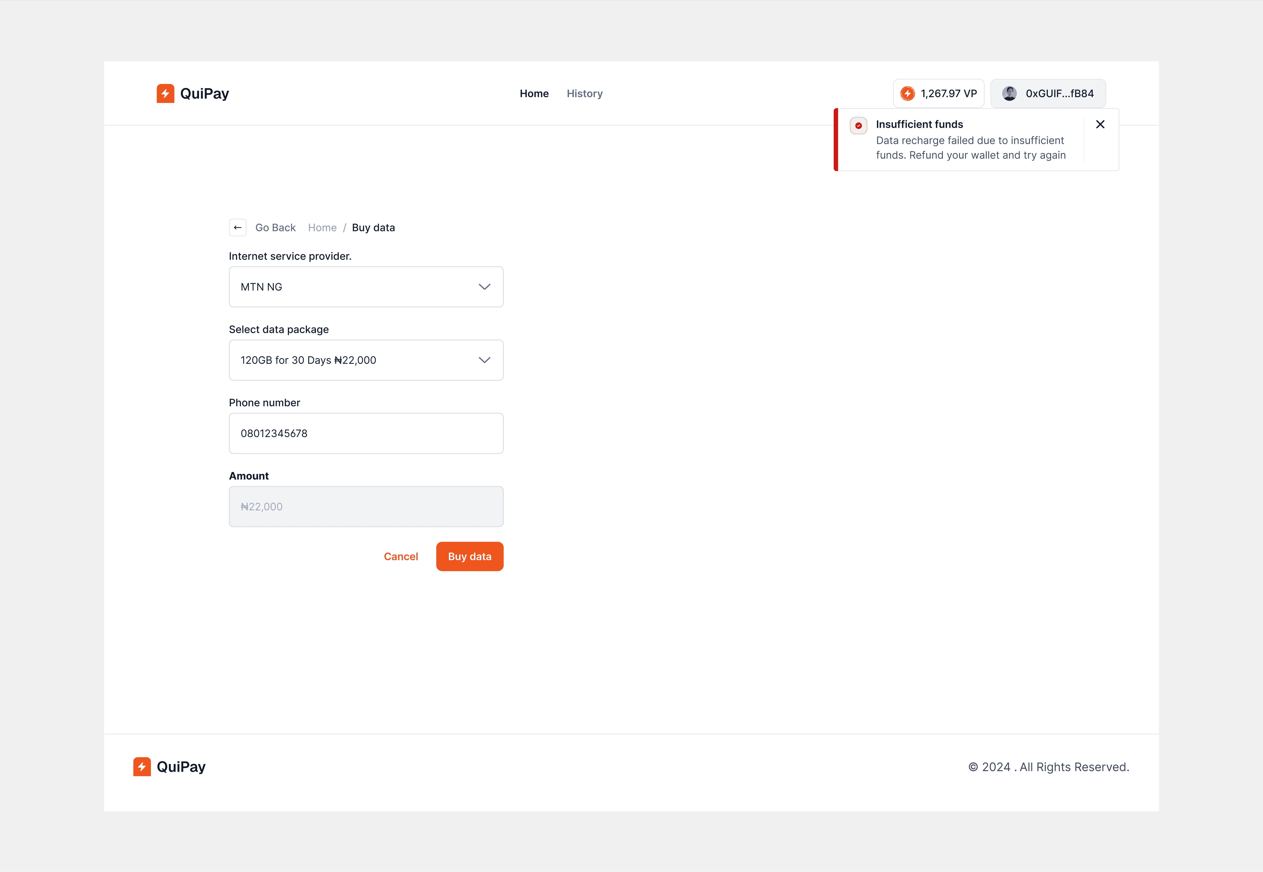 A UI shot for QuiPay