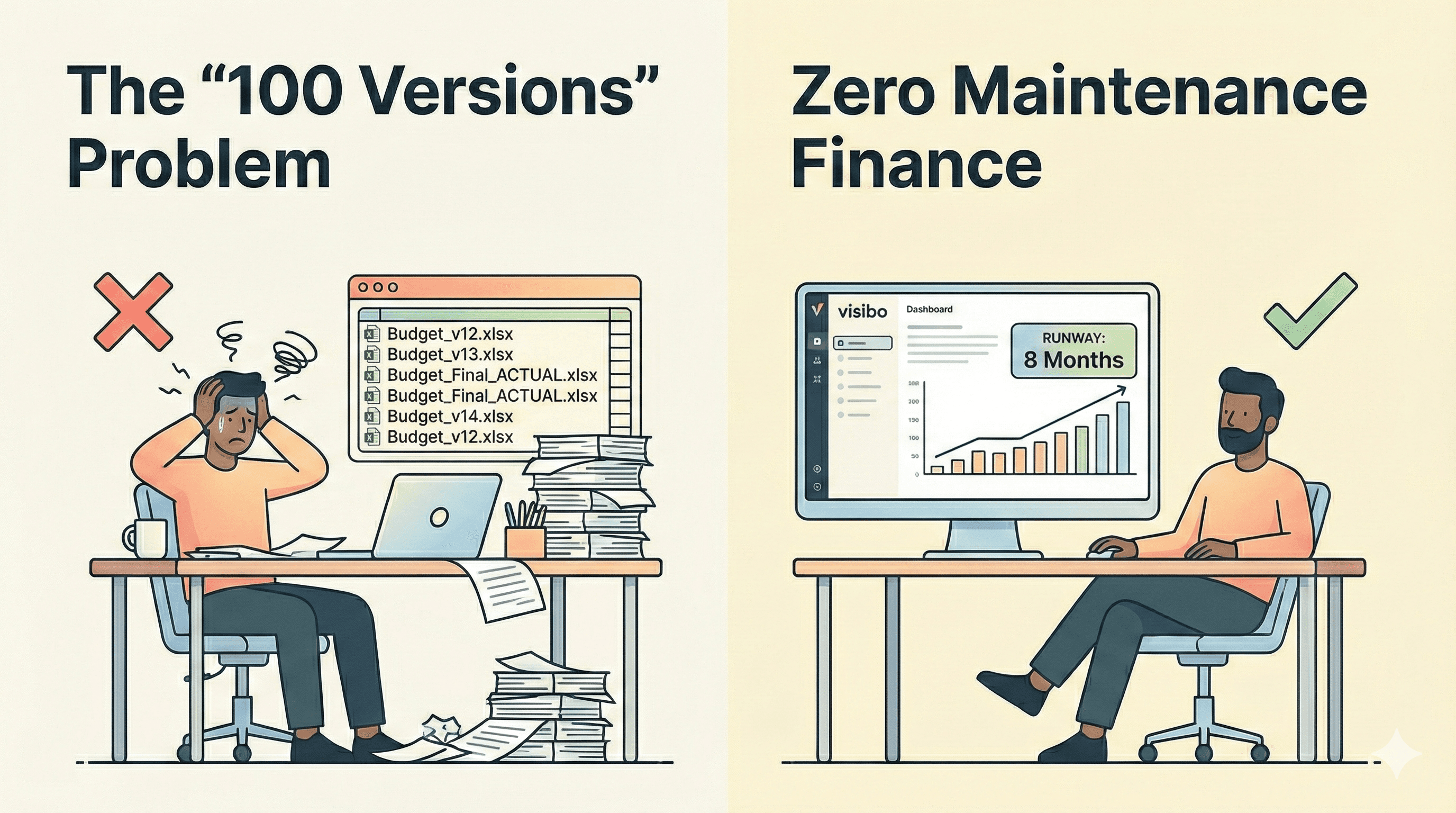 Spreadsheet version chaos illustrating startup budget management problems