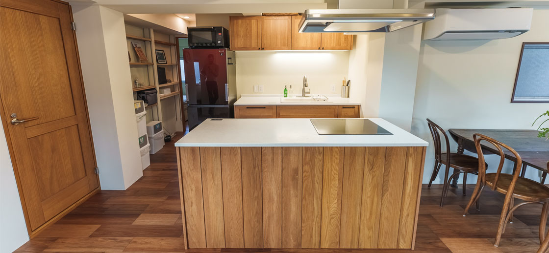 A view of the apartment's island kitchen