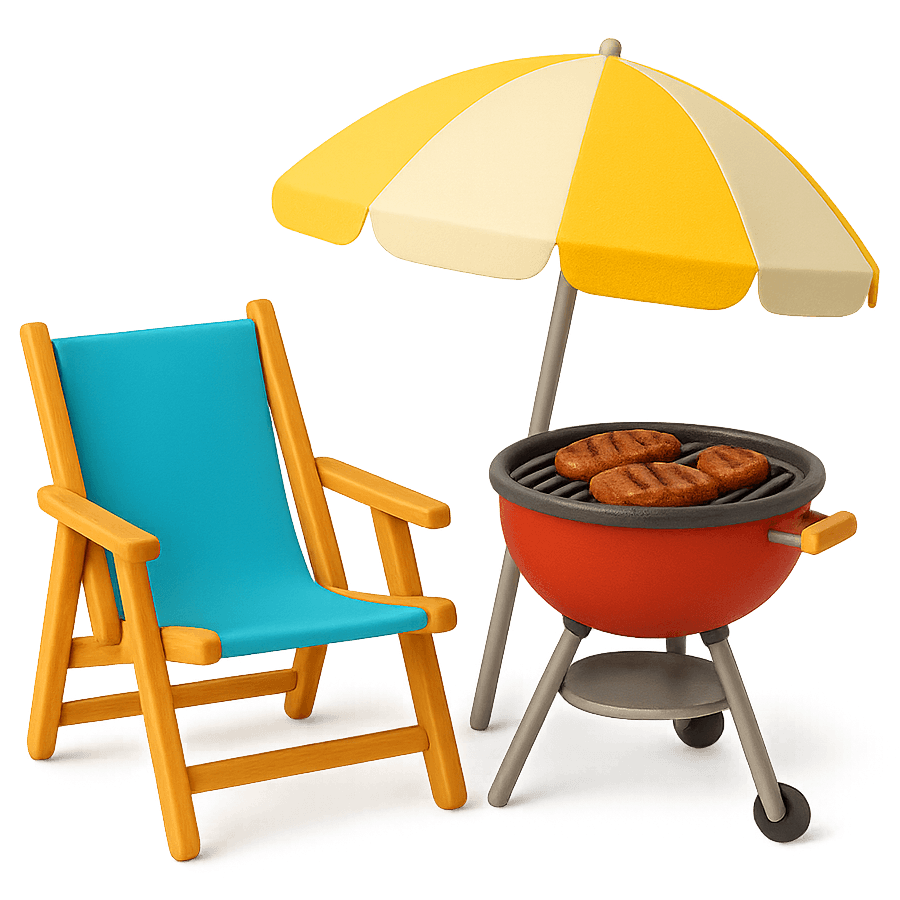 Home and garden items including a chair, umbrella, and grill for selling in this category
