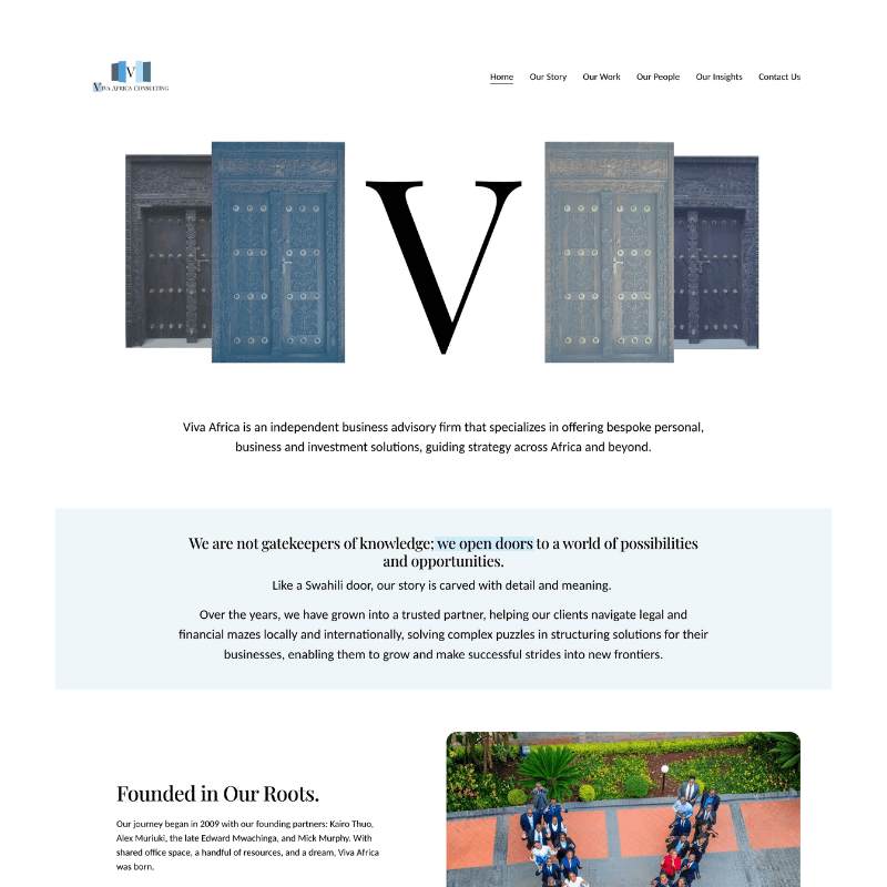 Viva Africa Consulting website homepage showcasing business advisory services in Africa.