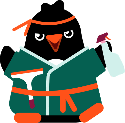 Illustration of Pinguin with cleaning tool in handan