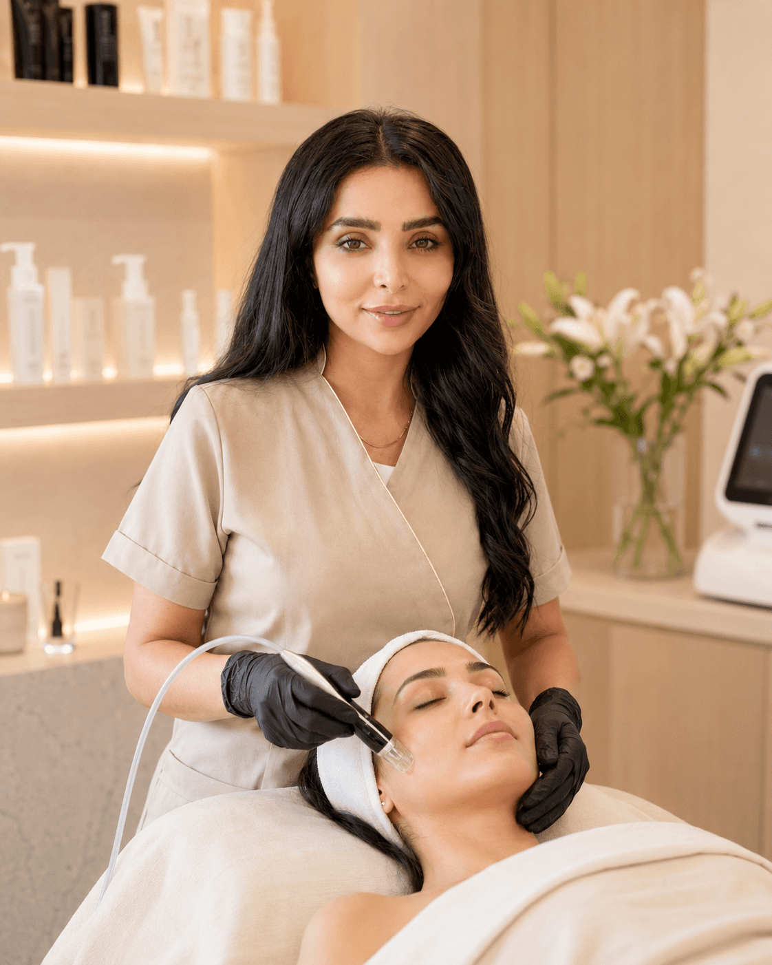 Woman receiving cosmetic skin treatment