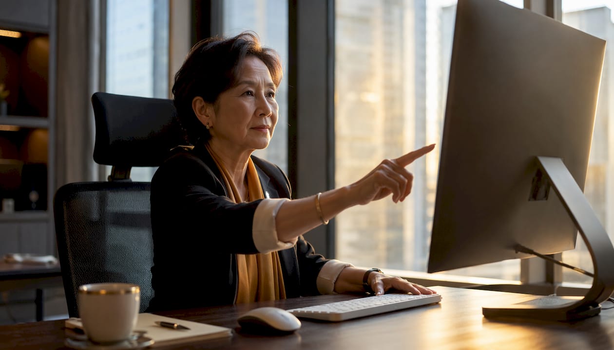 Woman interacting with desktop emphasizing CTA placement
