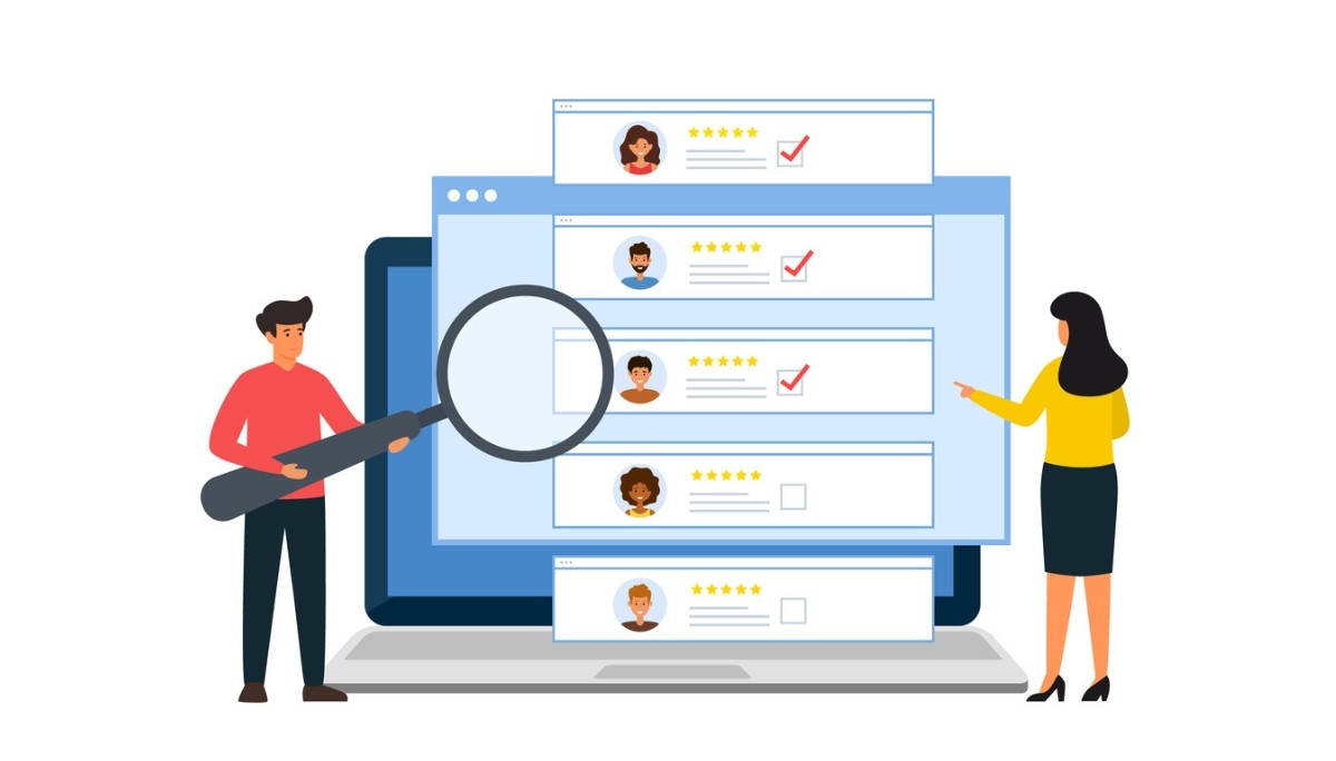Illustration of two people adjusting interlocking gears within a circular arrow loop, surrounded by charts and checklists.