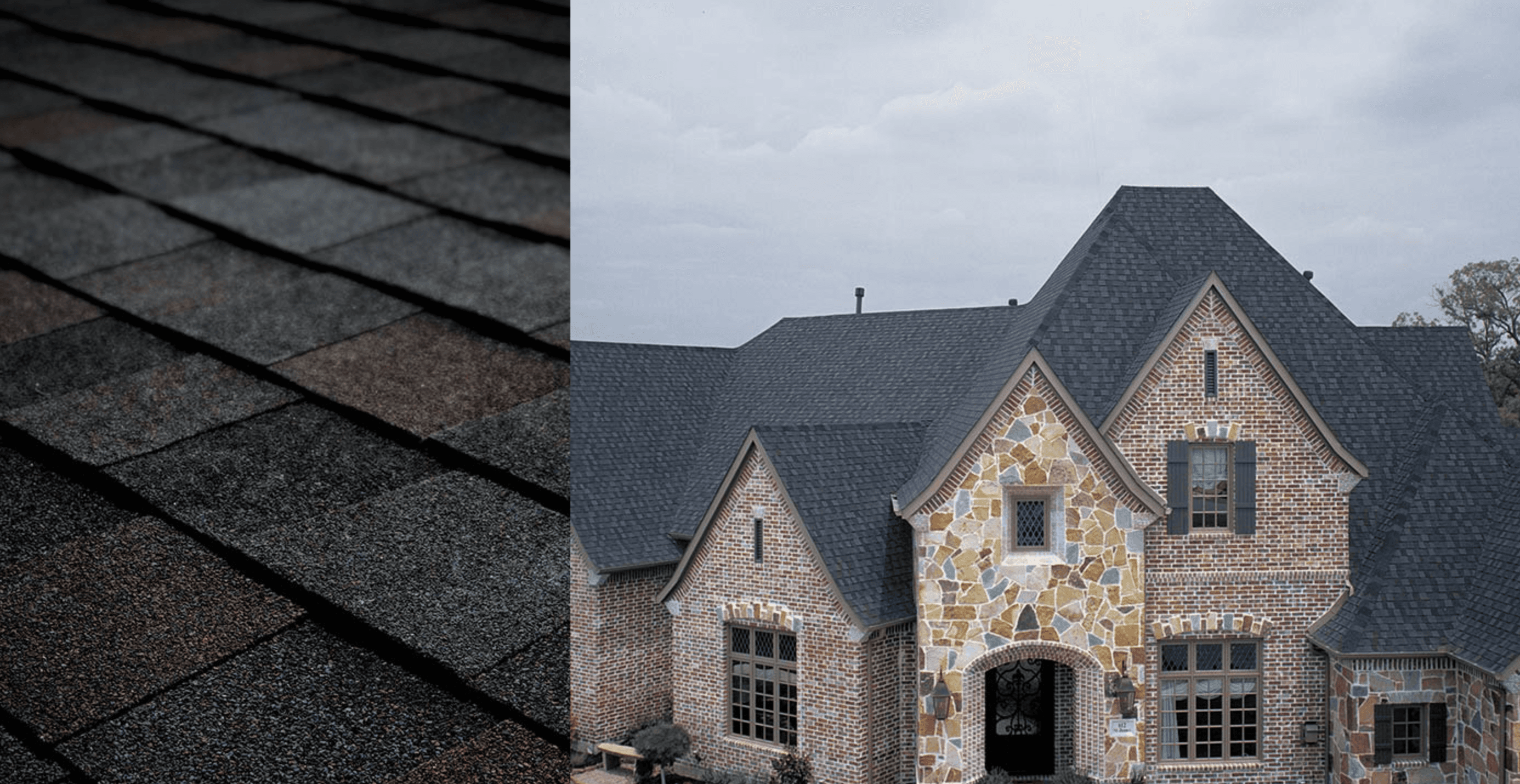 Combined beauty shot and swatch for Tamko Titan XT shingles in Black Walnut color.