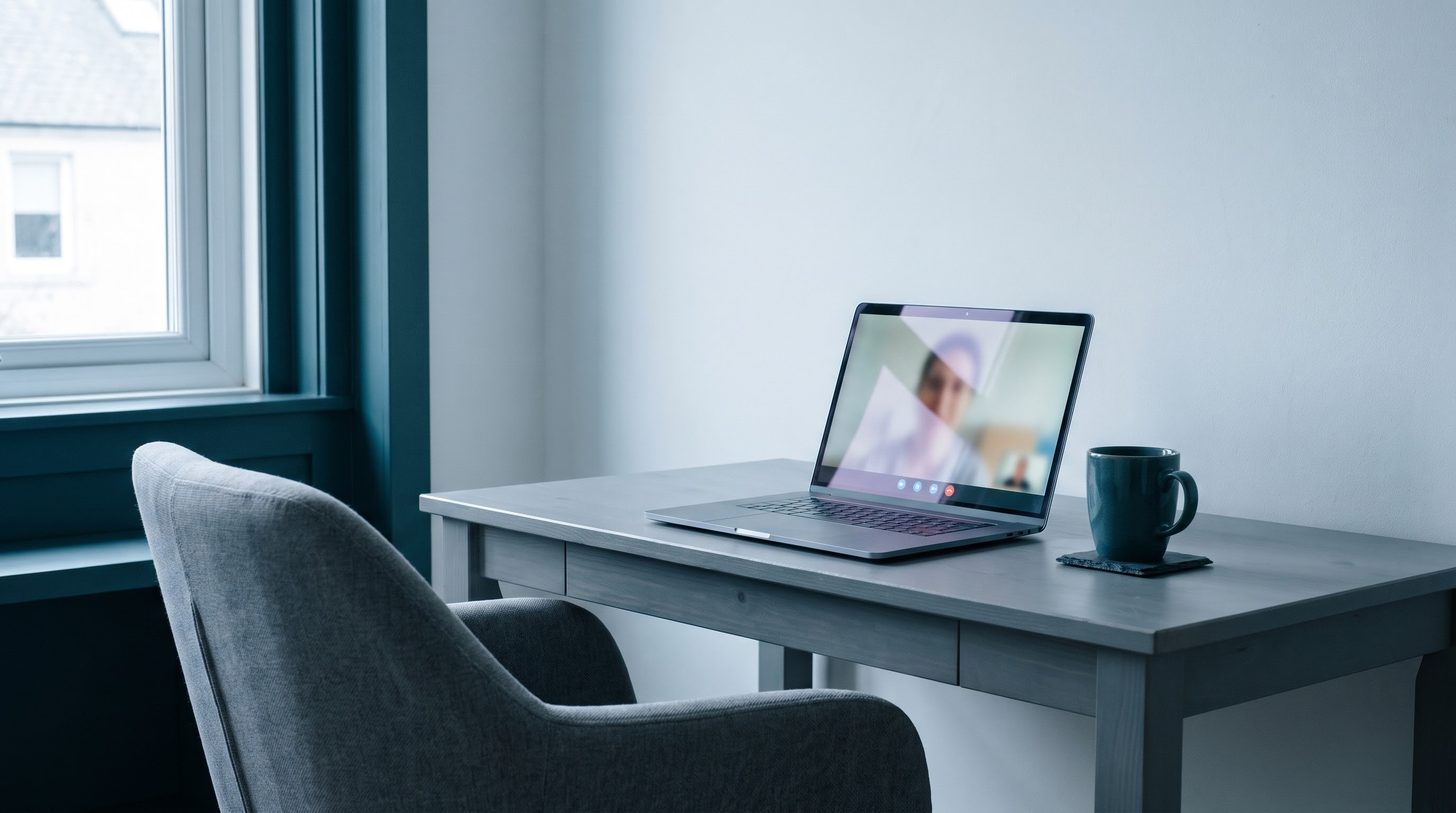 Telehealth — a laptop session from a sofa at home