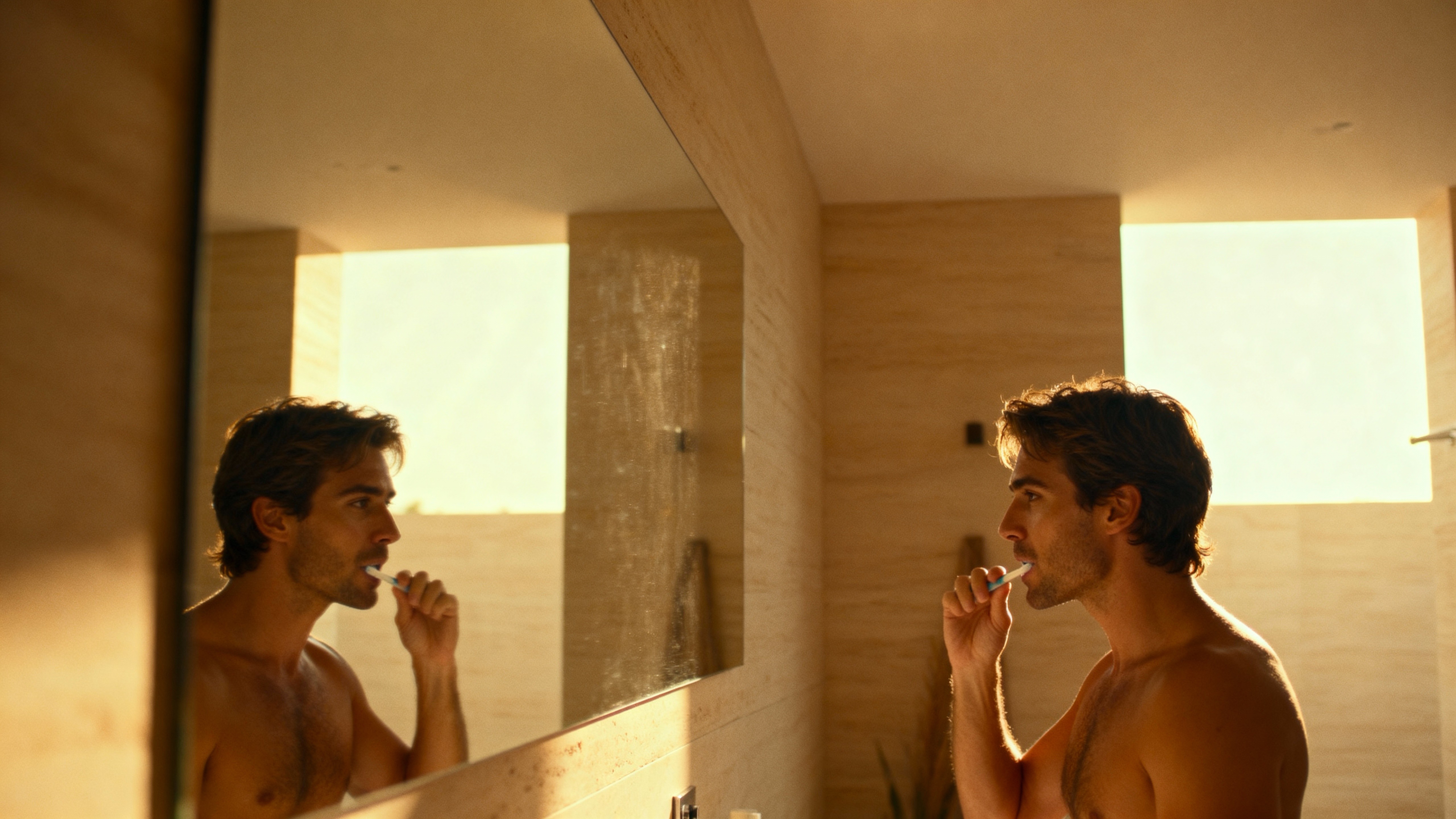 a man brushing his teeth