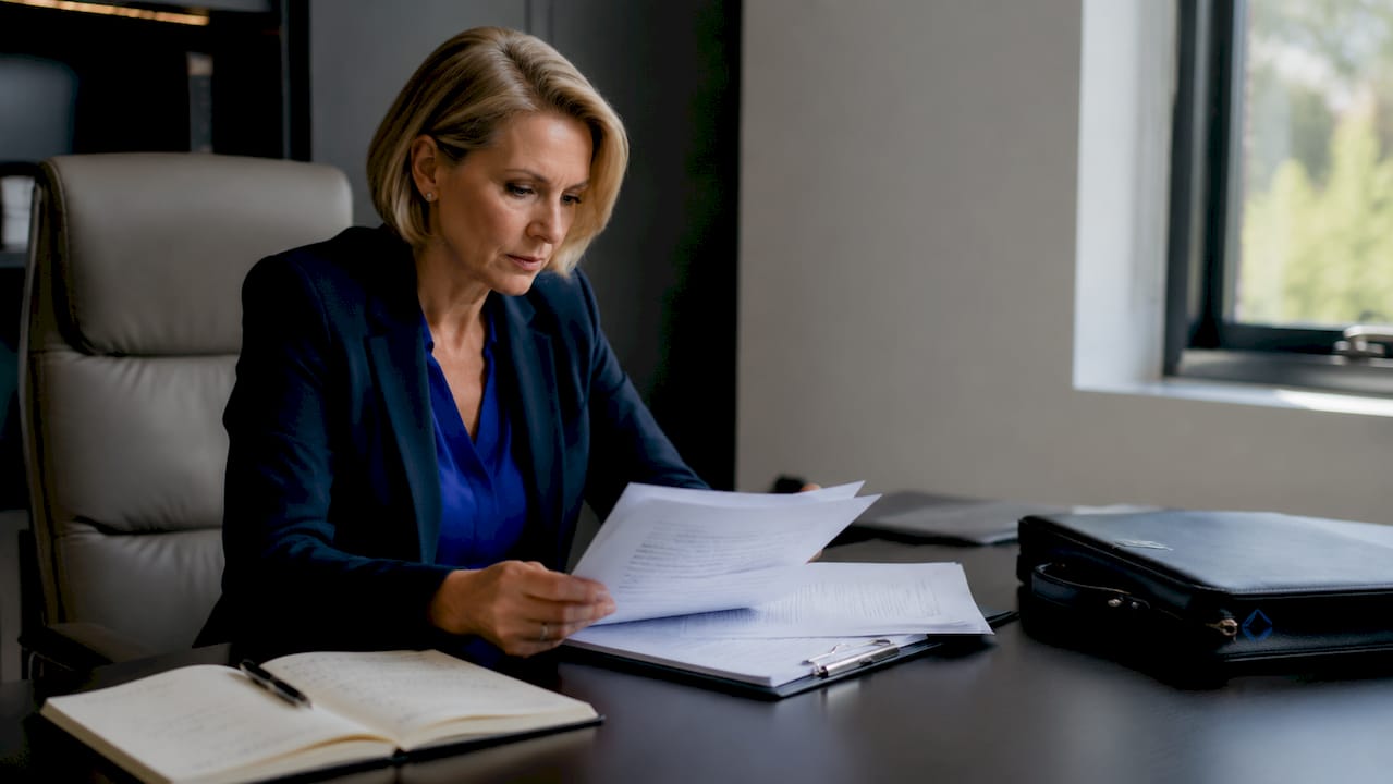 Professional woman reviewing Australian data compliance documents