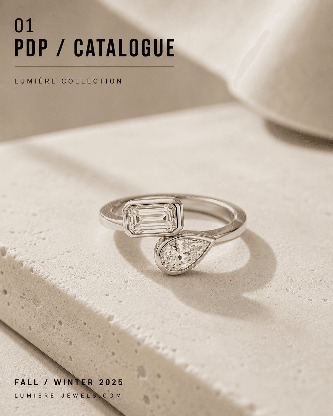Two diamond rings with blue gemstones on blue ribbon