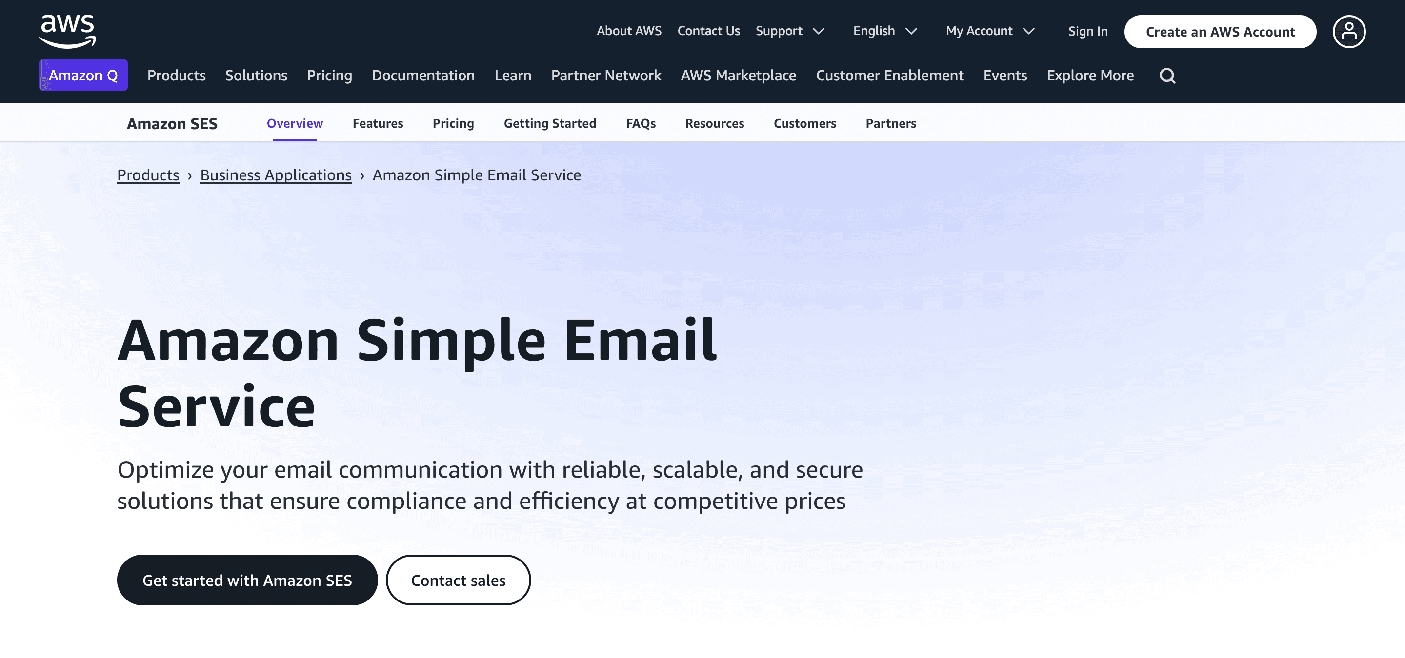 Amazon SES landing page - Amazon SES Alternative