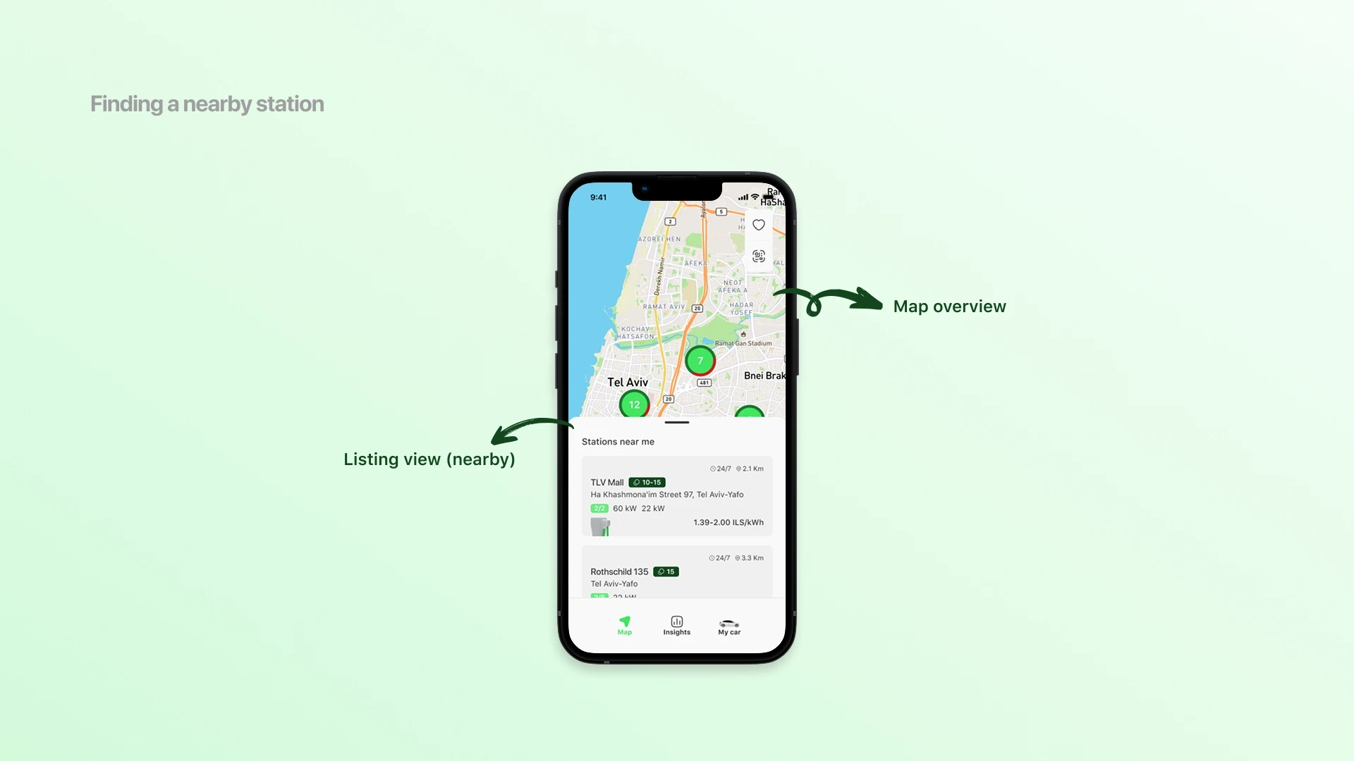 Finding a nearby station page- main screen